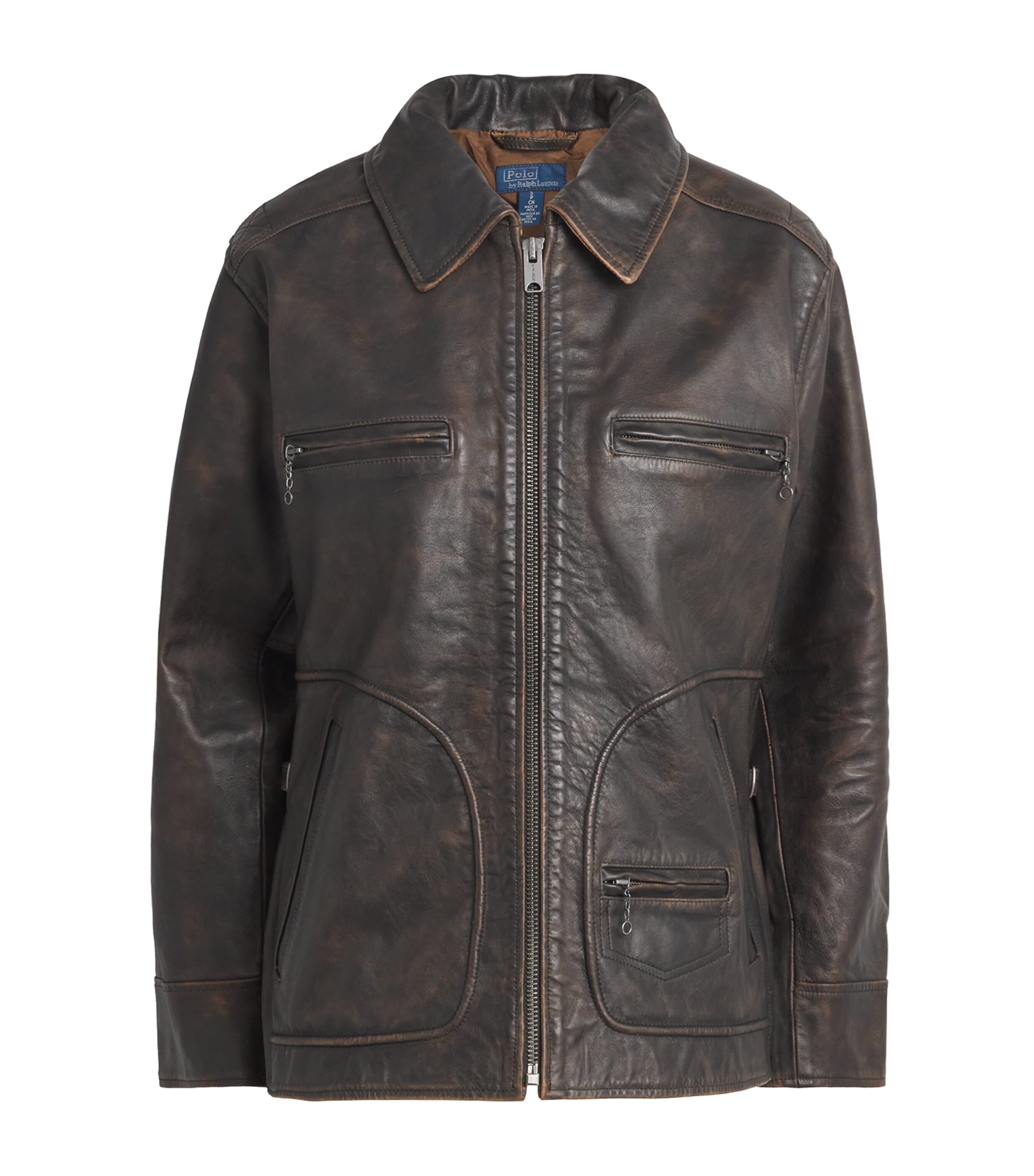 Polo Ralph Lauren Womens Moto Leather Jacket Brown