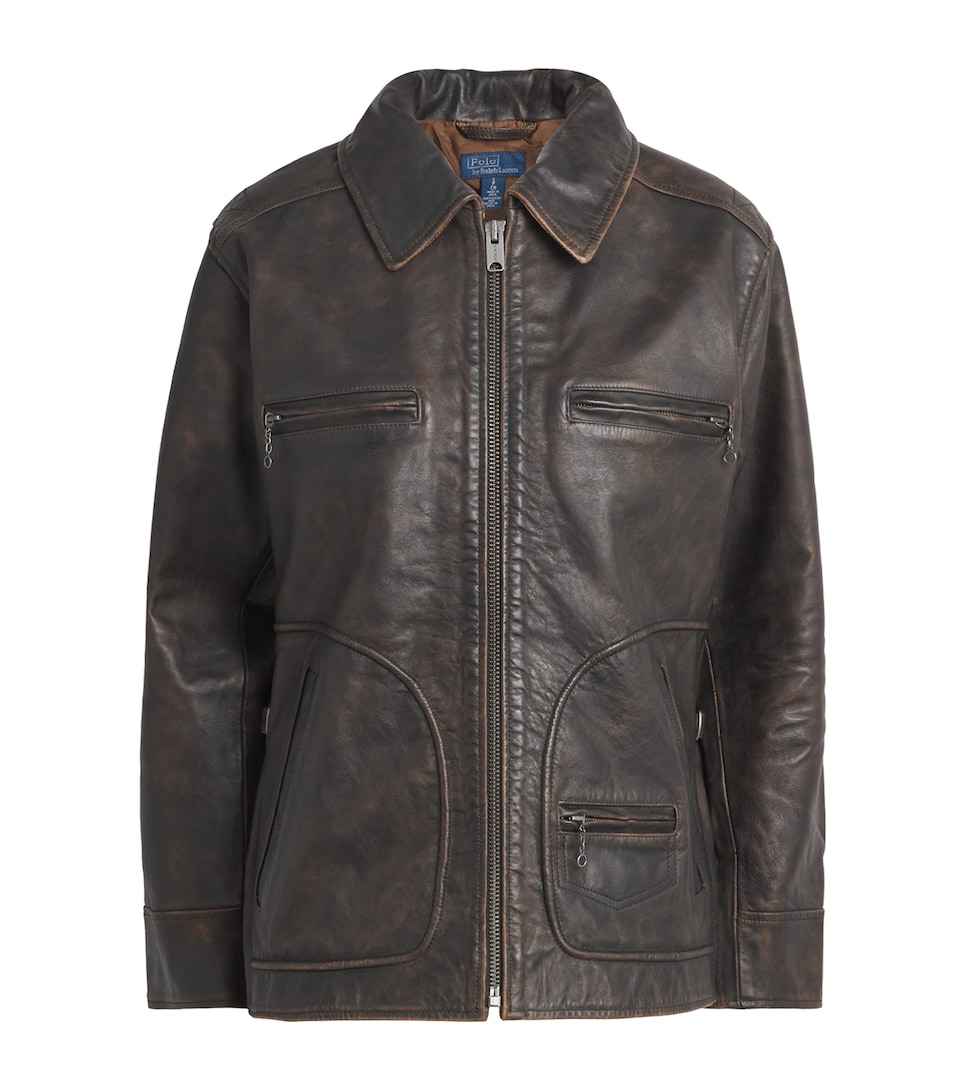 Polo Ralph Lauren Womens Moto Leather Jacket Brown