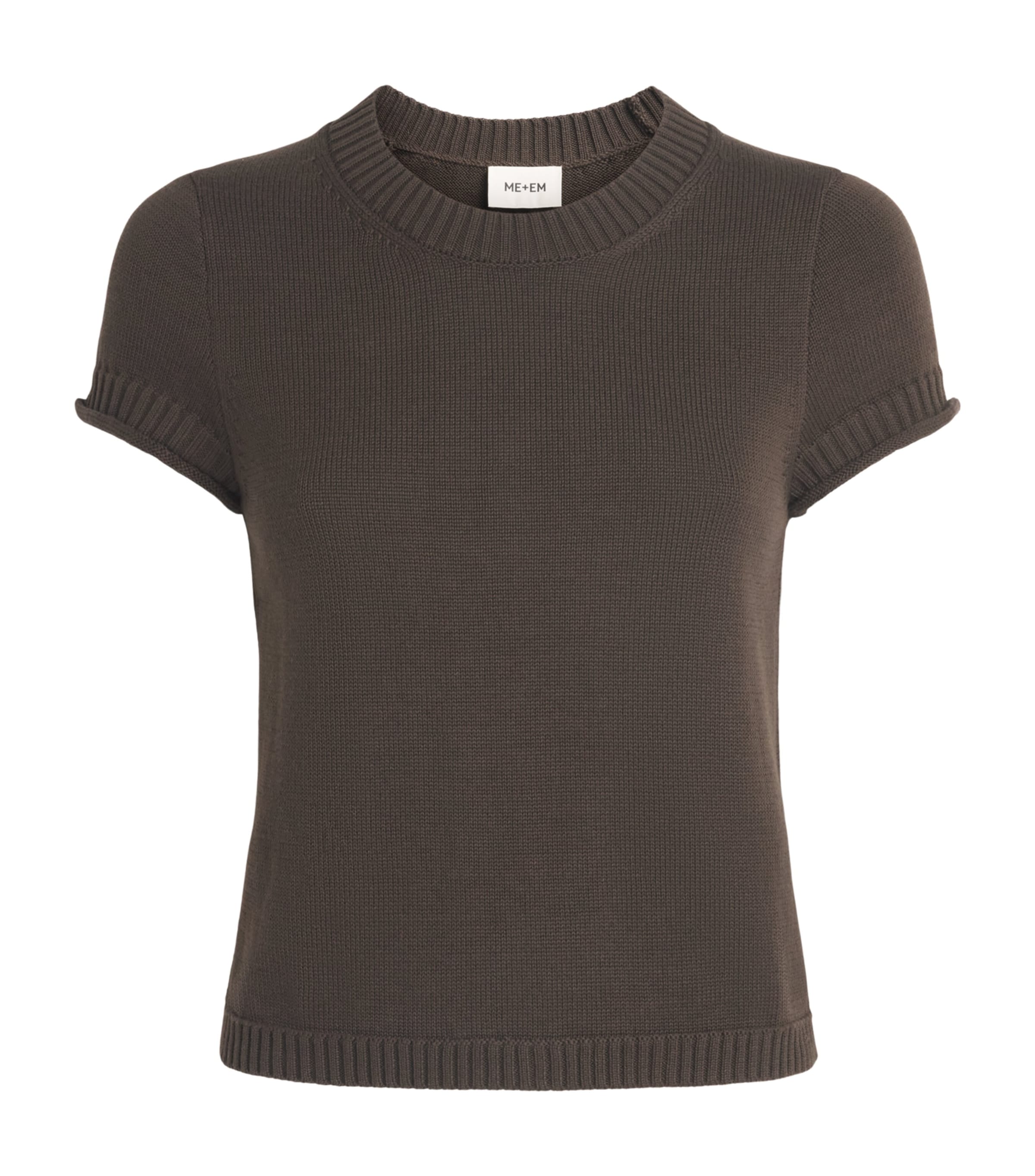 ME+EM Womens Organic Cotton Knitted Shrunken T-Shirt Khaki Brown