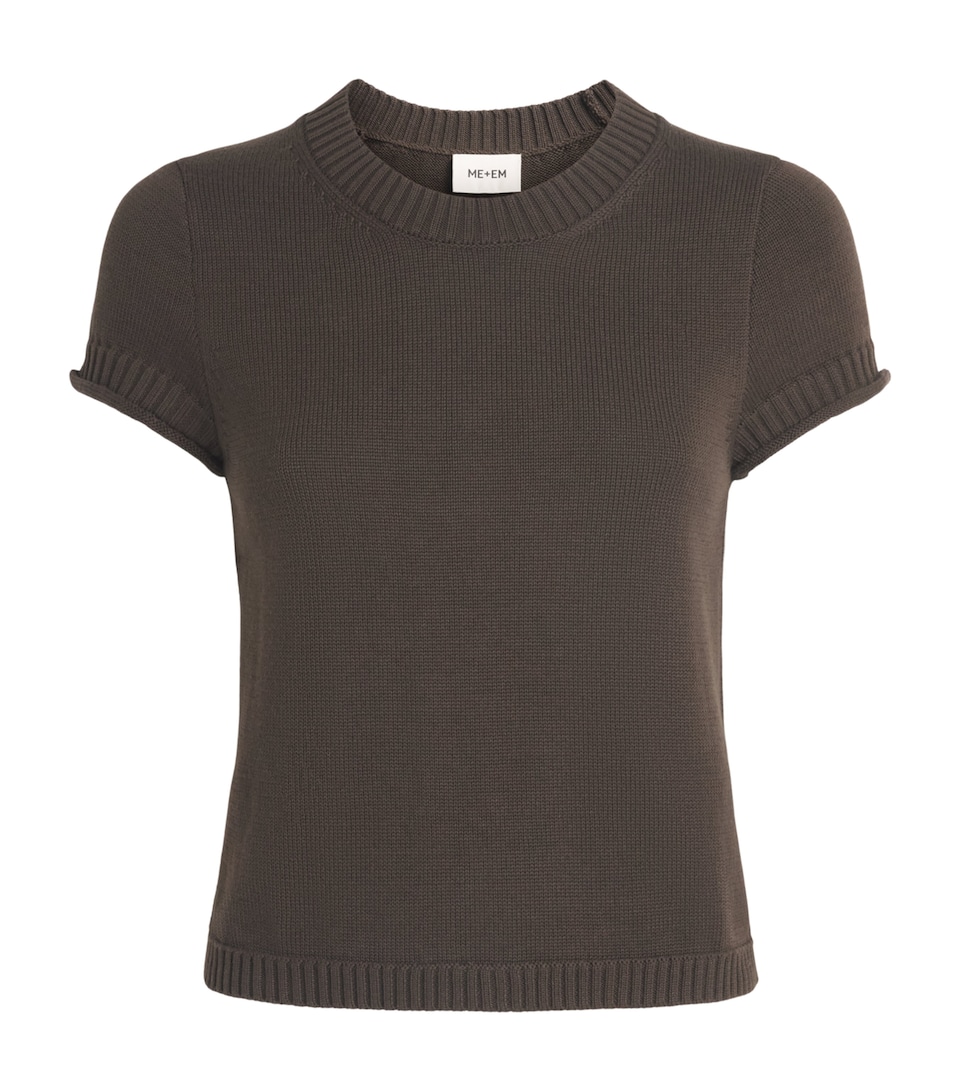 ME+EM Womens Organic Cotton Knitted Shrunken T-Shirt Khaki Brown