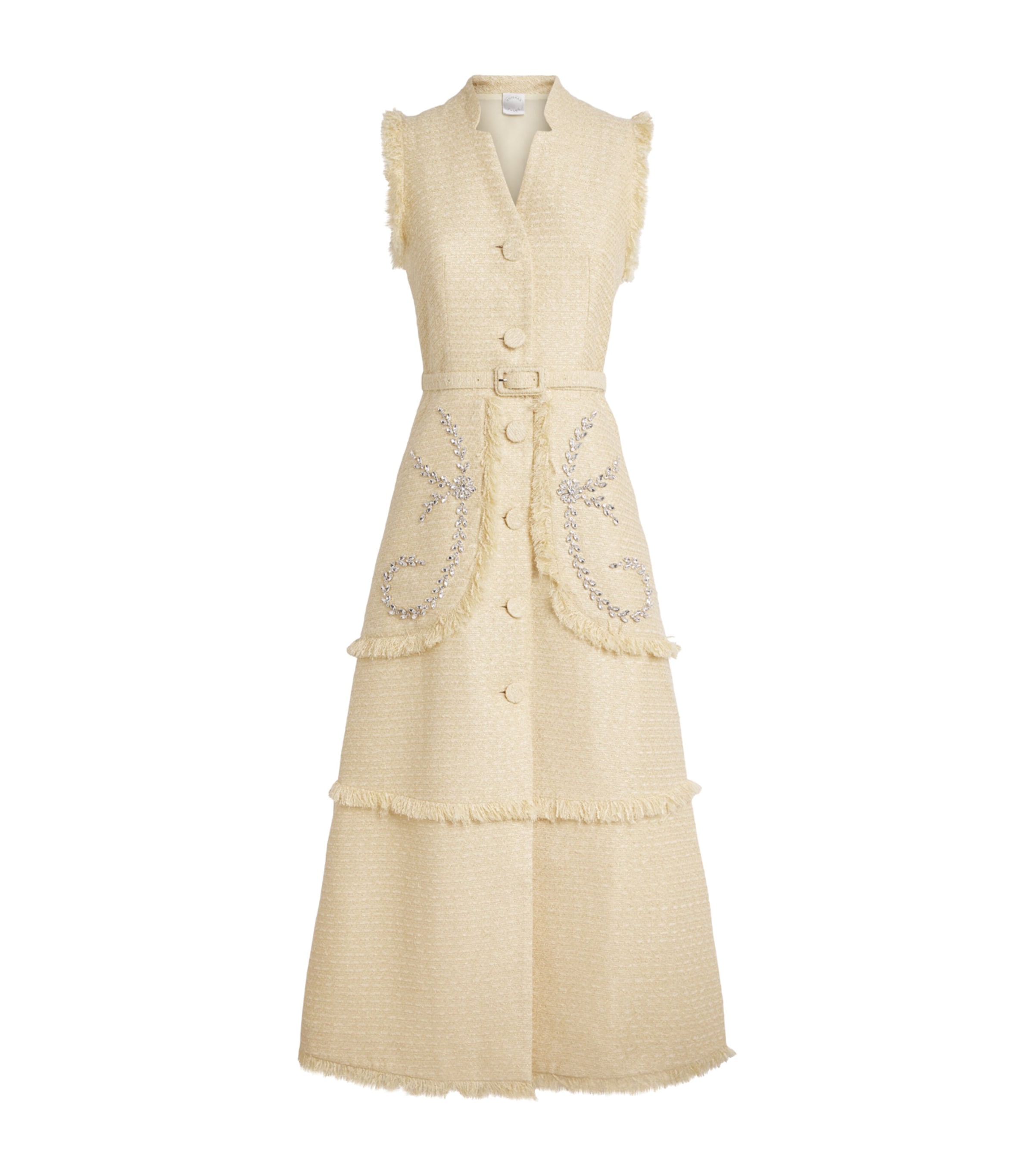 Huishan Zhang Womens Tweed Corinthe Midi Dress Pale Yellow