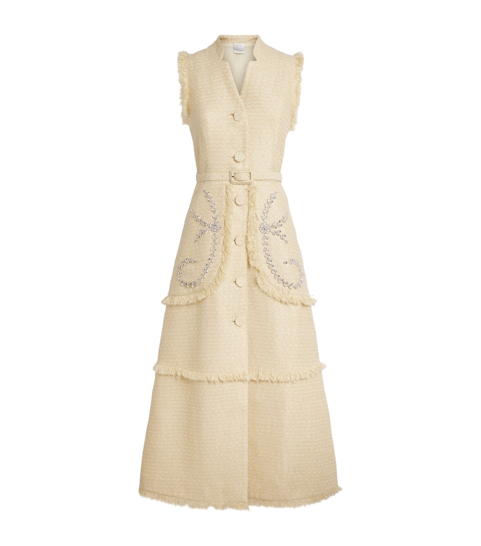 Huishan Zhang Womens Tweed Corinthe Midi Dress Pale Yellow