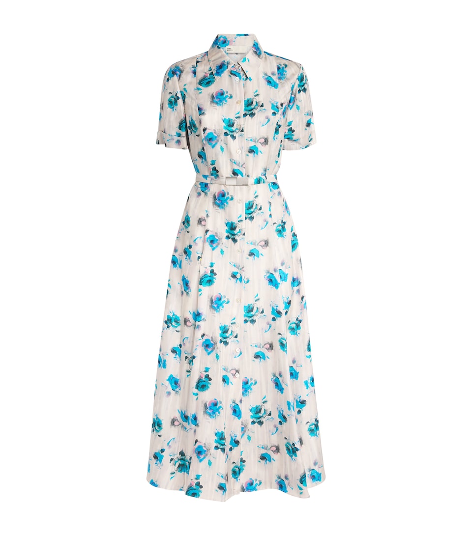 Tory Burch Womens Silk Floral Midi Shirt Dress Blue Roses
