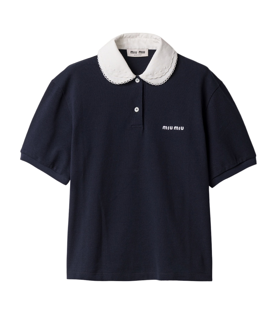 Miu Miu Womens Cotton Embroidered Polo Shirt Blue