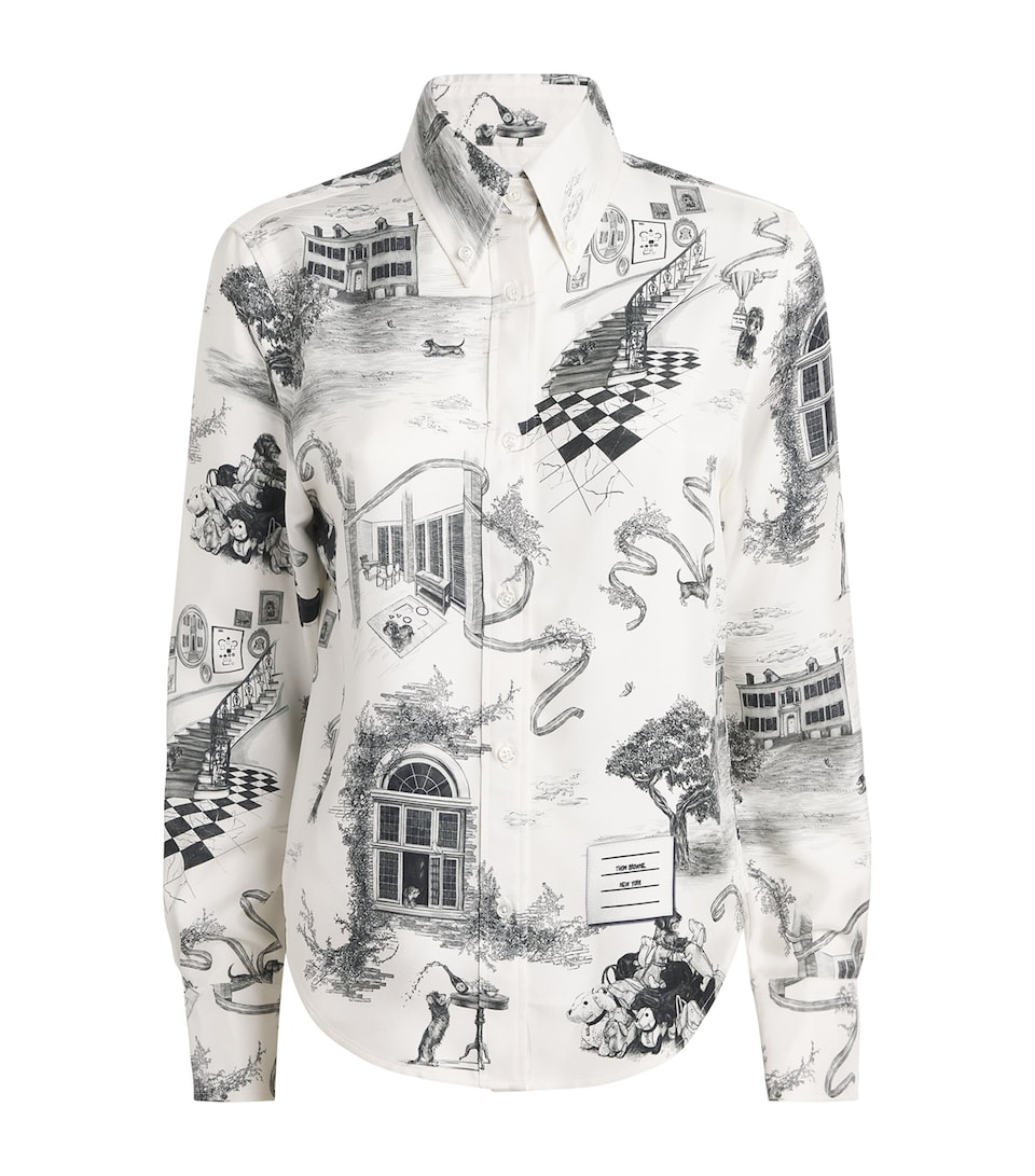 Thom Browne Womens Silk Twill Hector Toile Shirt Blk/wht