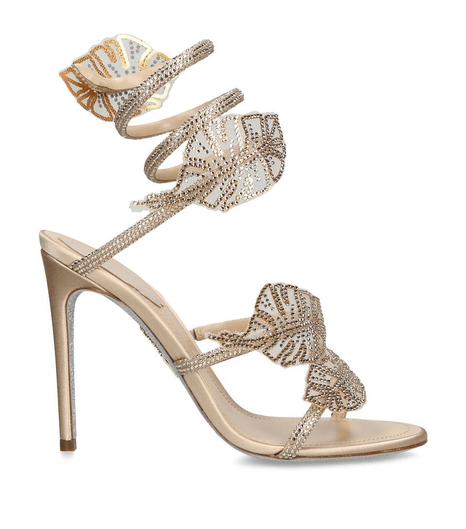 René Caovilla Embellished Leaf Heeled Sandals 105 Beige