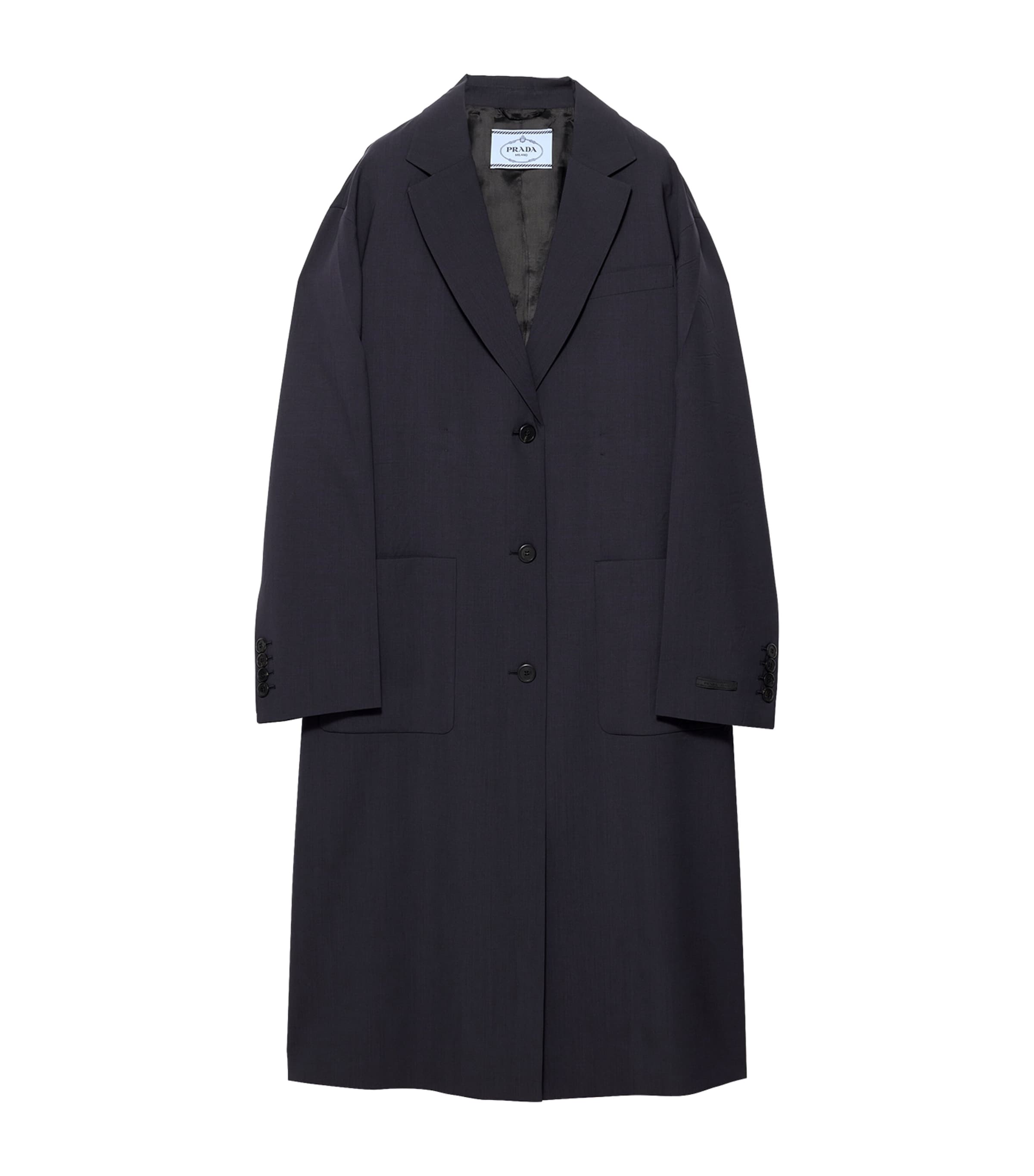 Prada Womens Virgin Wool Trench Coat