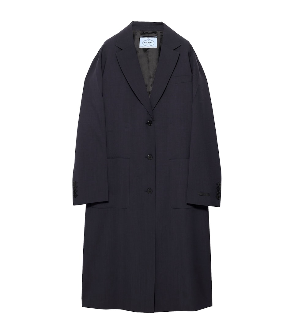 Prada Womens Virgin Wool Trench Coat