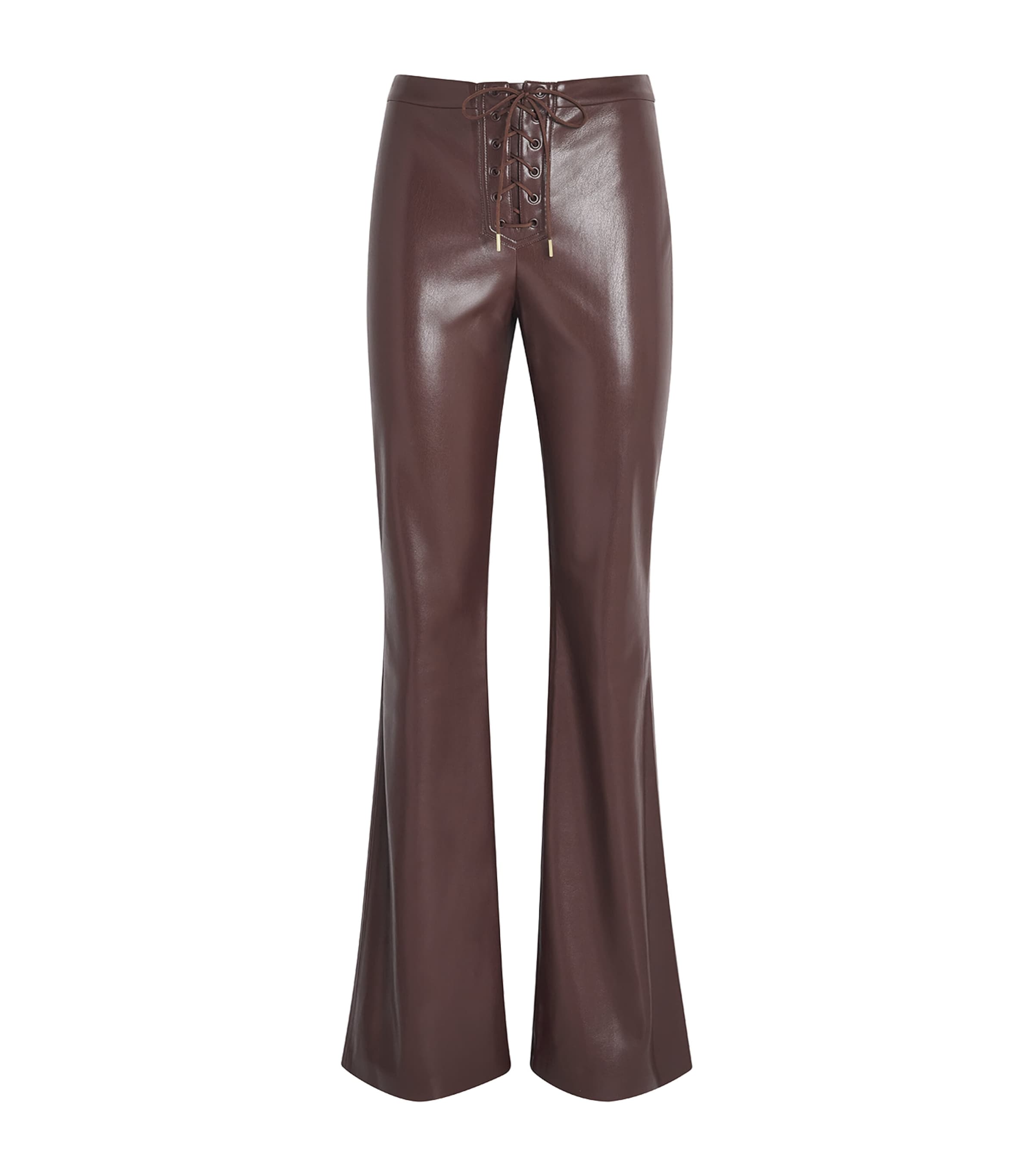 Alice+Olivia Womens Faux Leather Lace-Up Ravyn Trousers Dark Chocolate