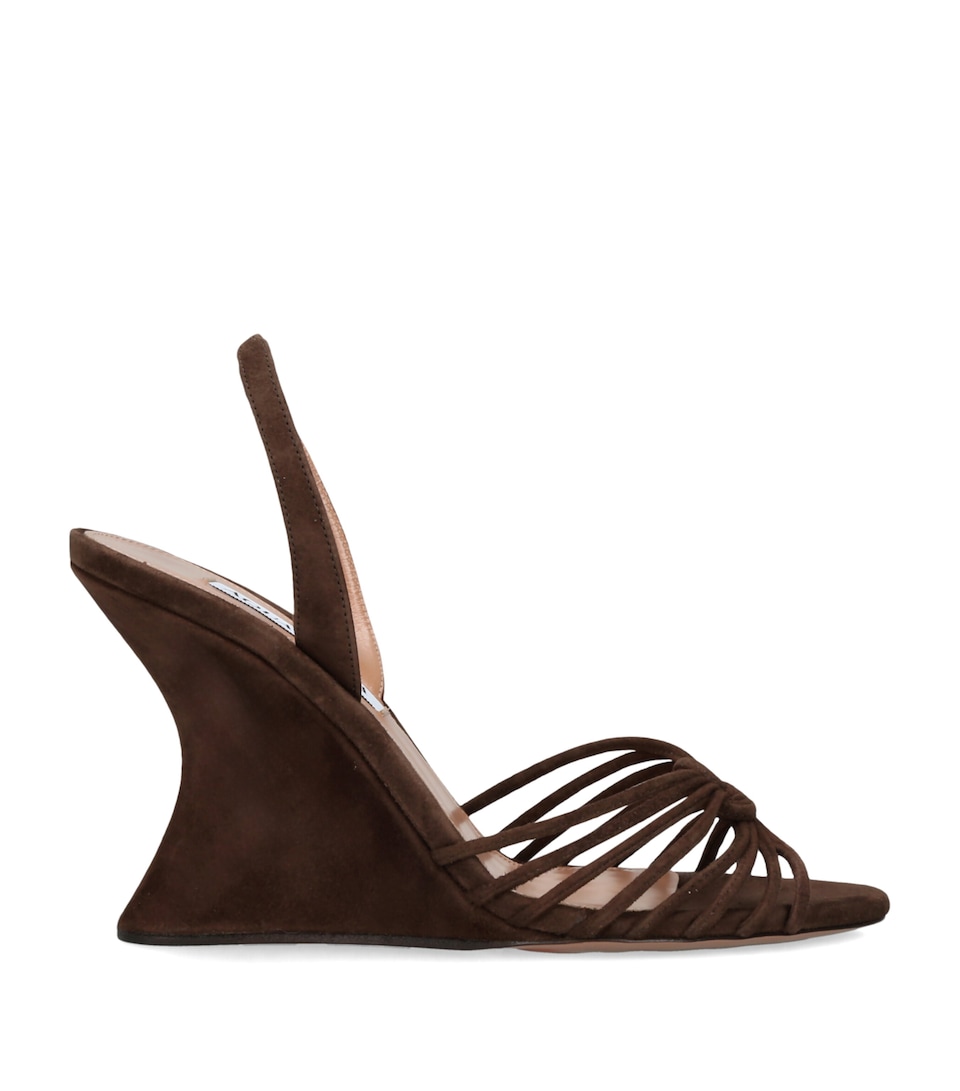 Aquazzura Suede Serenity Wedge Sandals 95 Brown