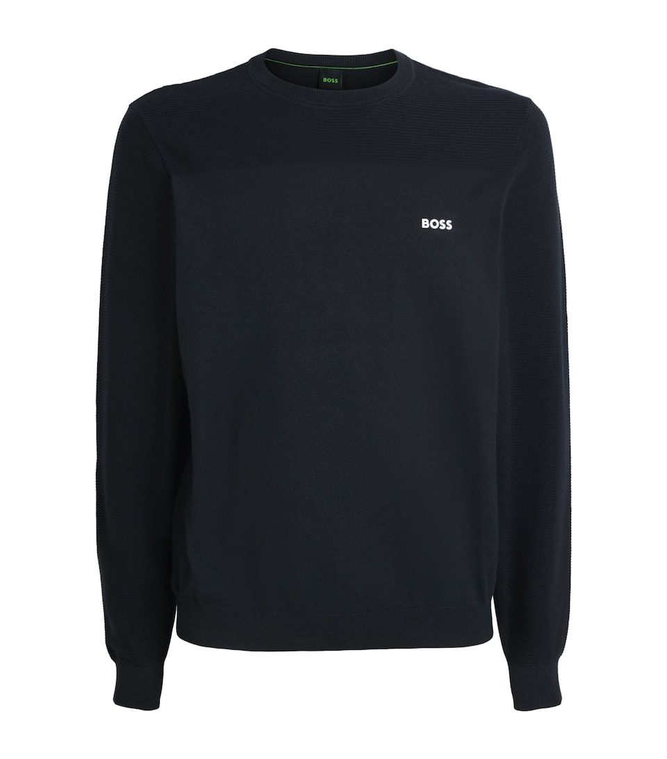 BOSS Mens Ribbed Logo Sweater Dark