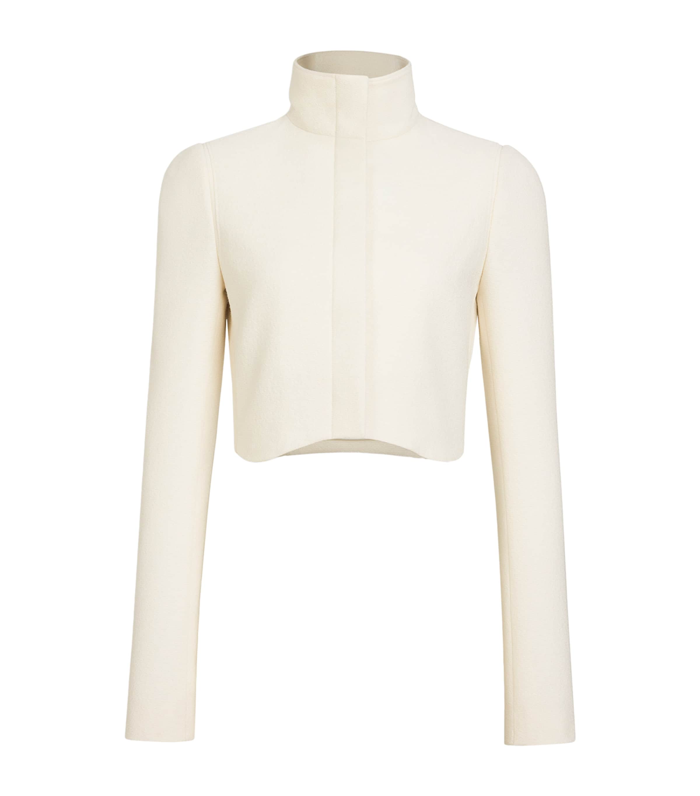 Alaïa Womens Wool Curved-Hem Cropped Jacket Ivory