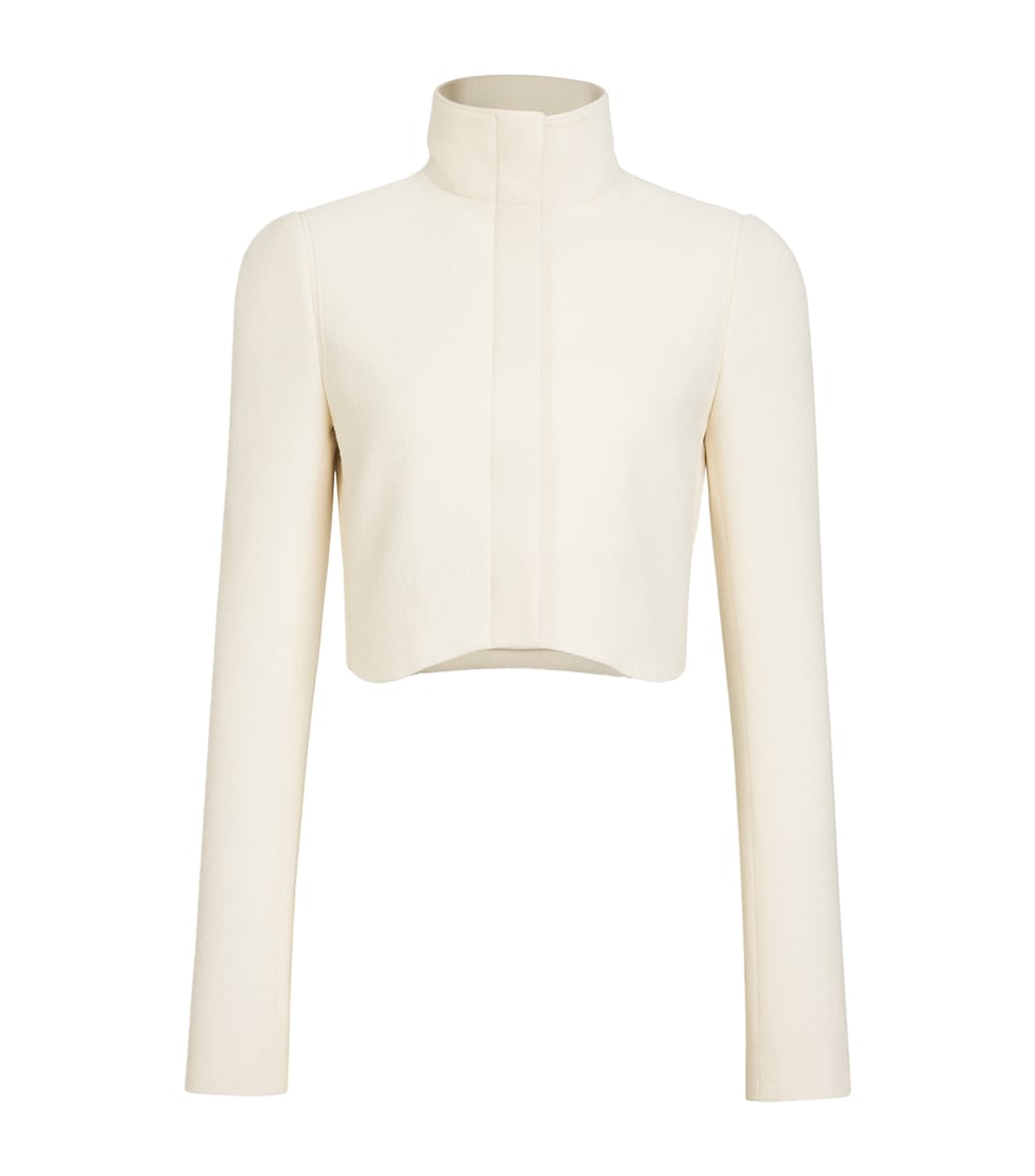 Alaïa Womens Wool Curved-Hem Cropped Jacket Ivory