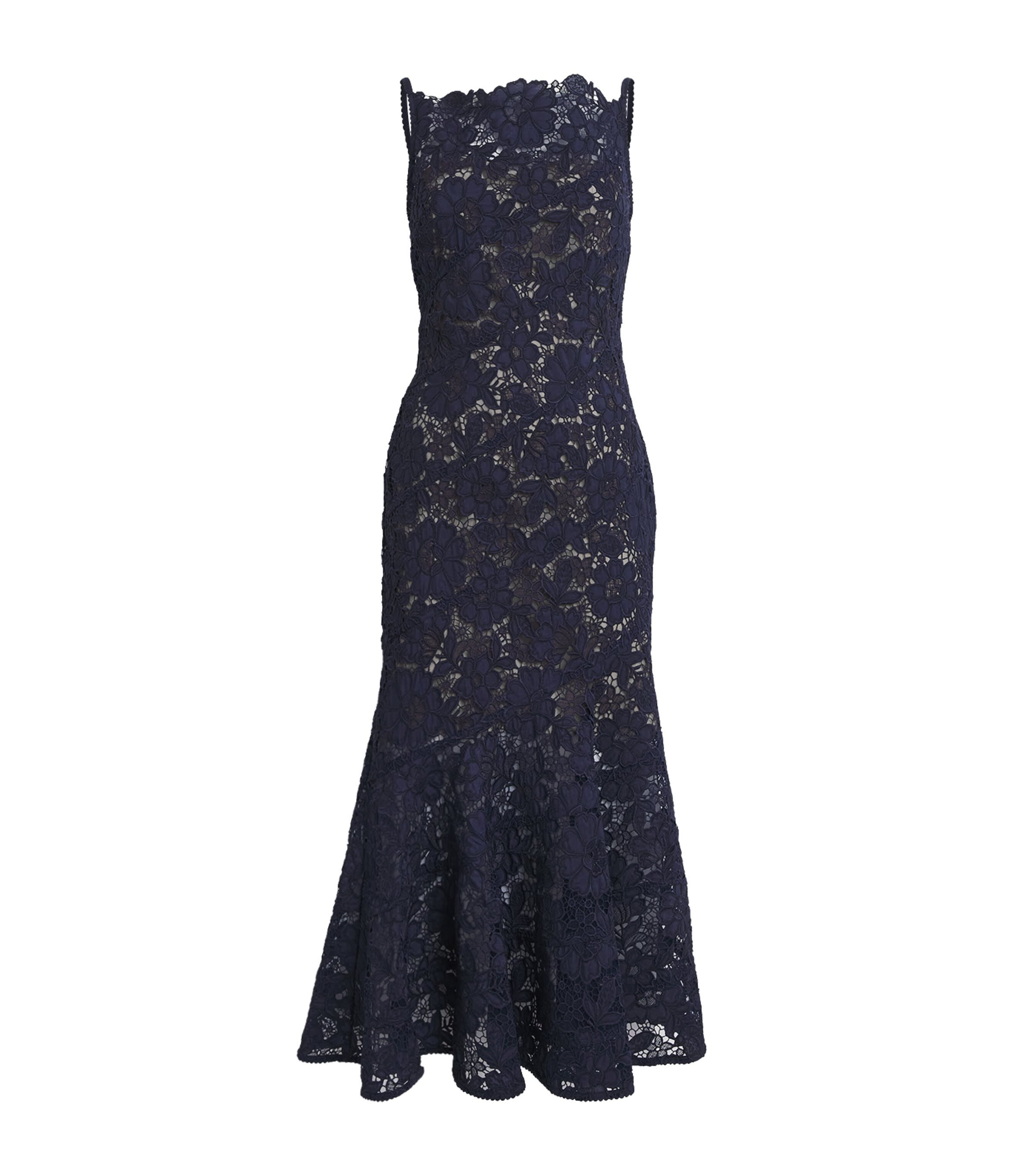 Self-Portrait Womens Lace Sleeveless Midi Dress Navy