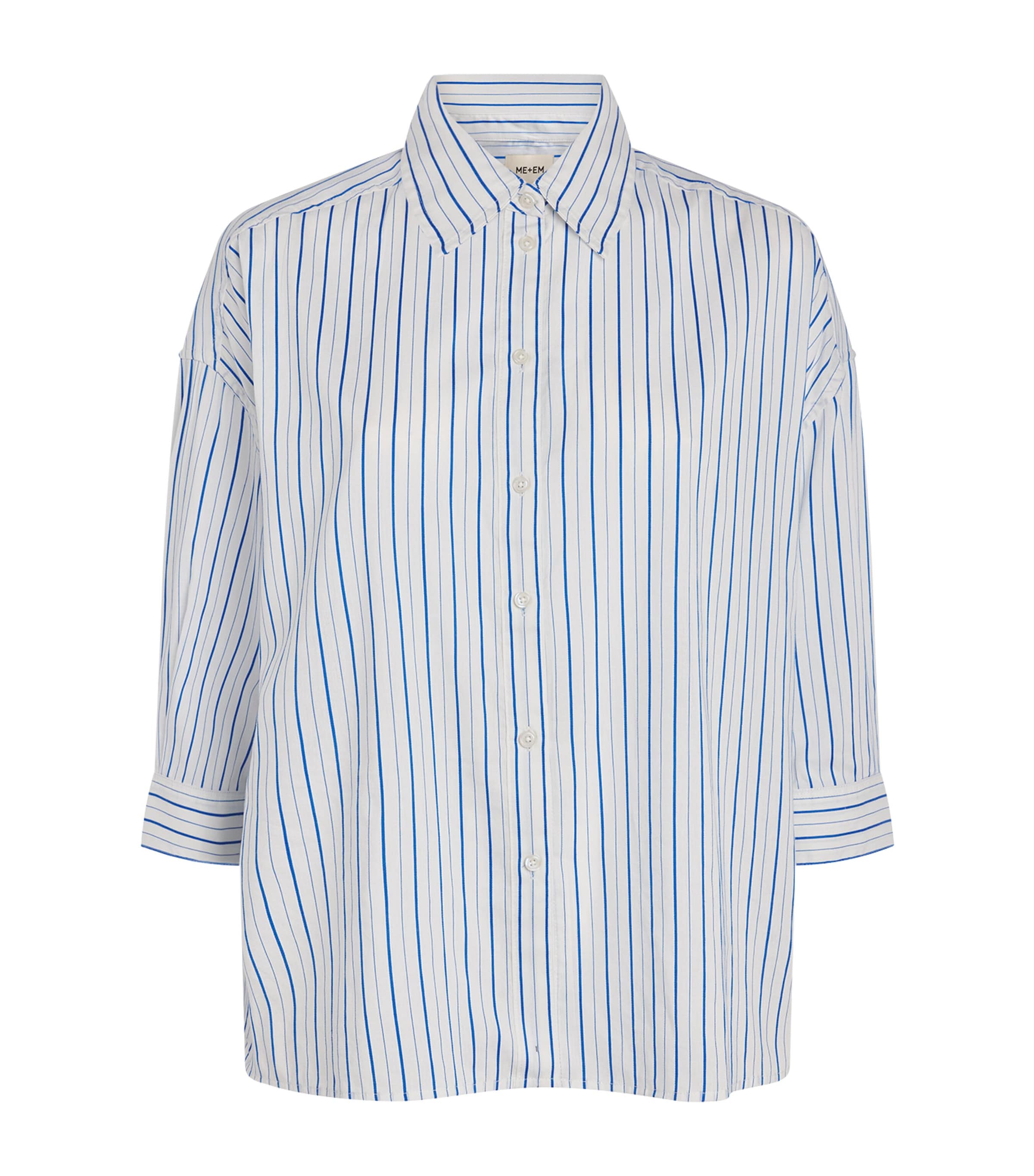 ME+EM Womens Cotton-Blend Voile Stripe Shirt Blue/white