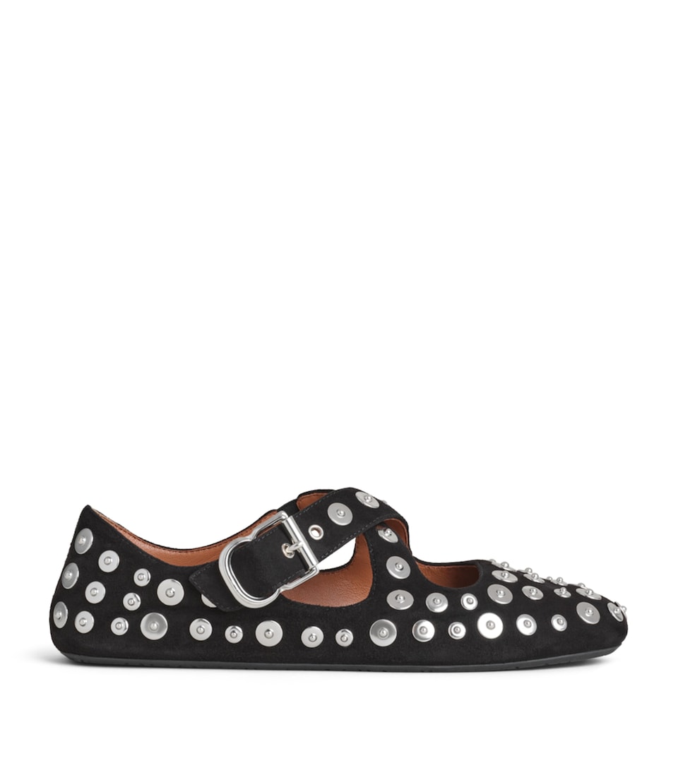 Alaïa Suede Rivet Criss-Cross Ballet Flats Black