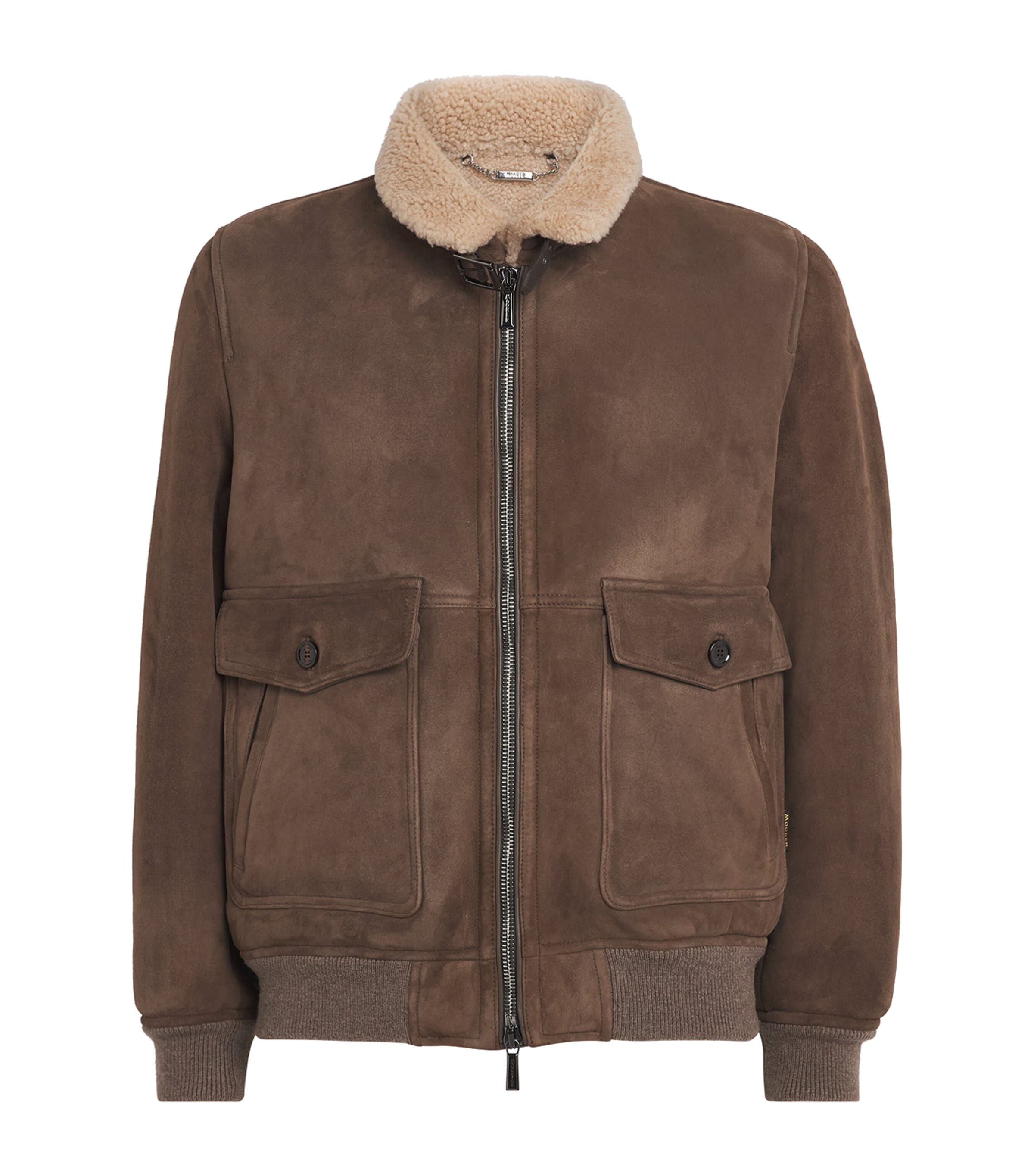 Moorer Mens Shearling Fiano Bomber Jacket Cacao