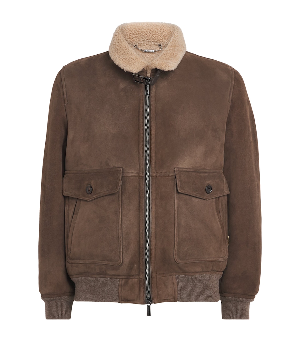 Moorer Mens Shearling Fiano Bomber Jacket Cacao
