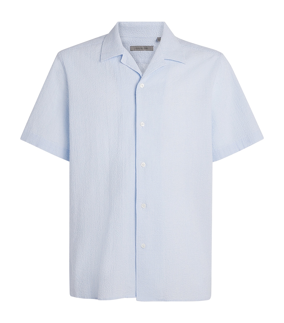 Corneliani Mens Seersucker Stripe Shirt Sky Blue