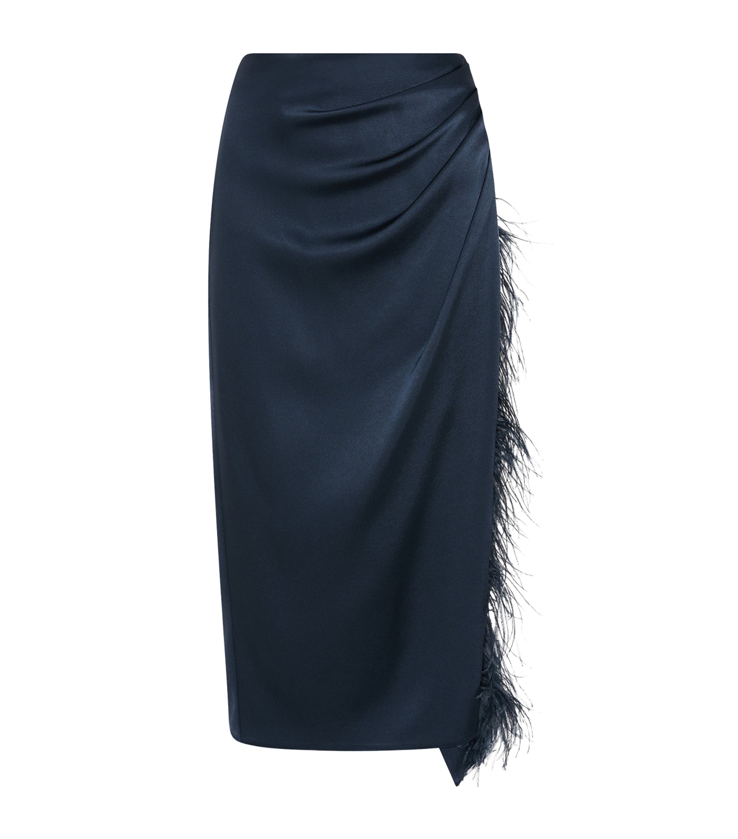 Marella Womens Satin Feather-Trim Pencil Skirt Aviation