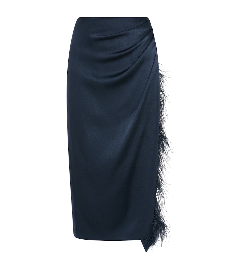 Marella Womens Satin Feather-Trim Pencil Skirt Aviation