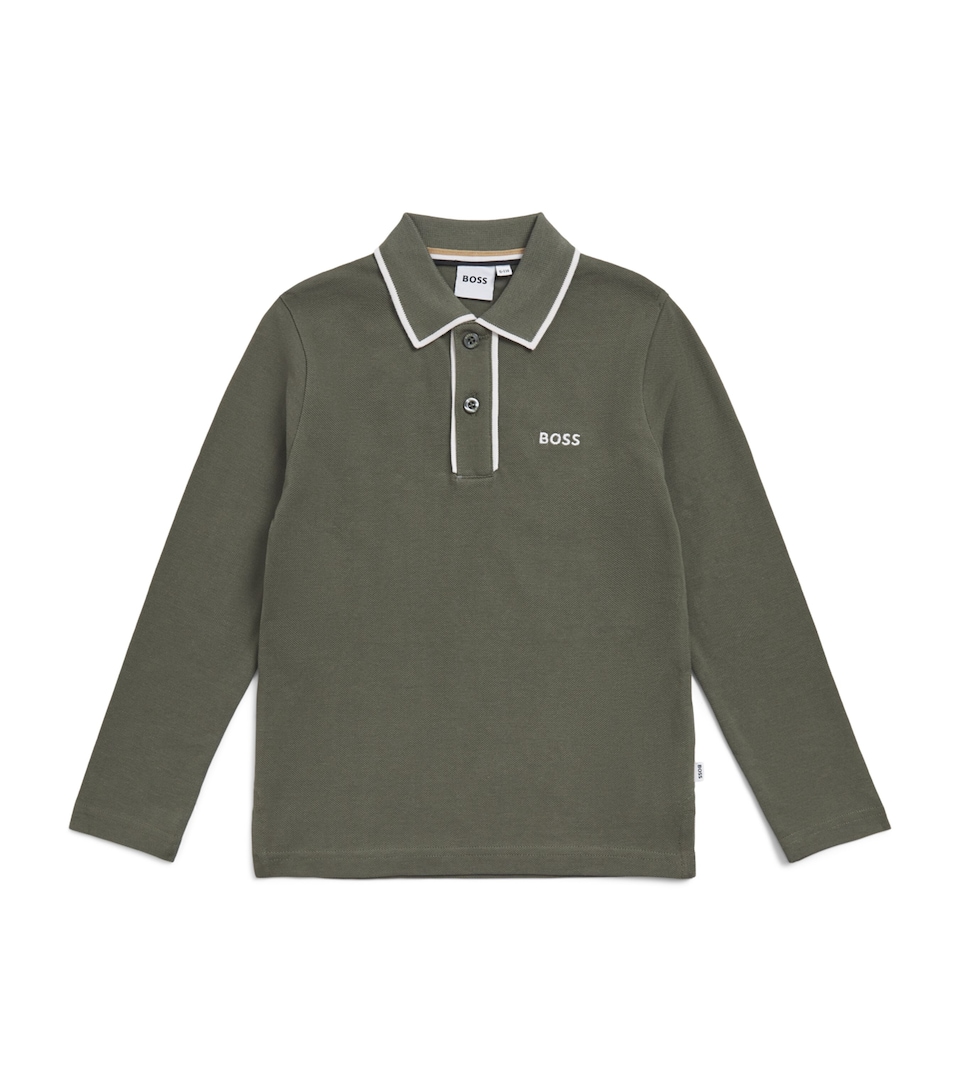 BOSS Kidswear Cotton Long-Sleeve Polo Shirt (4-16 Years) Olive Night