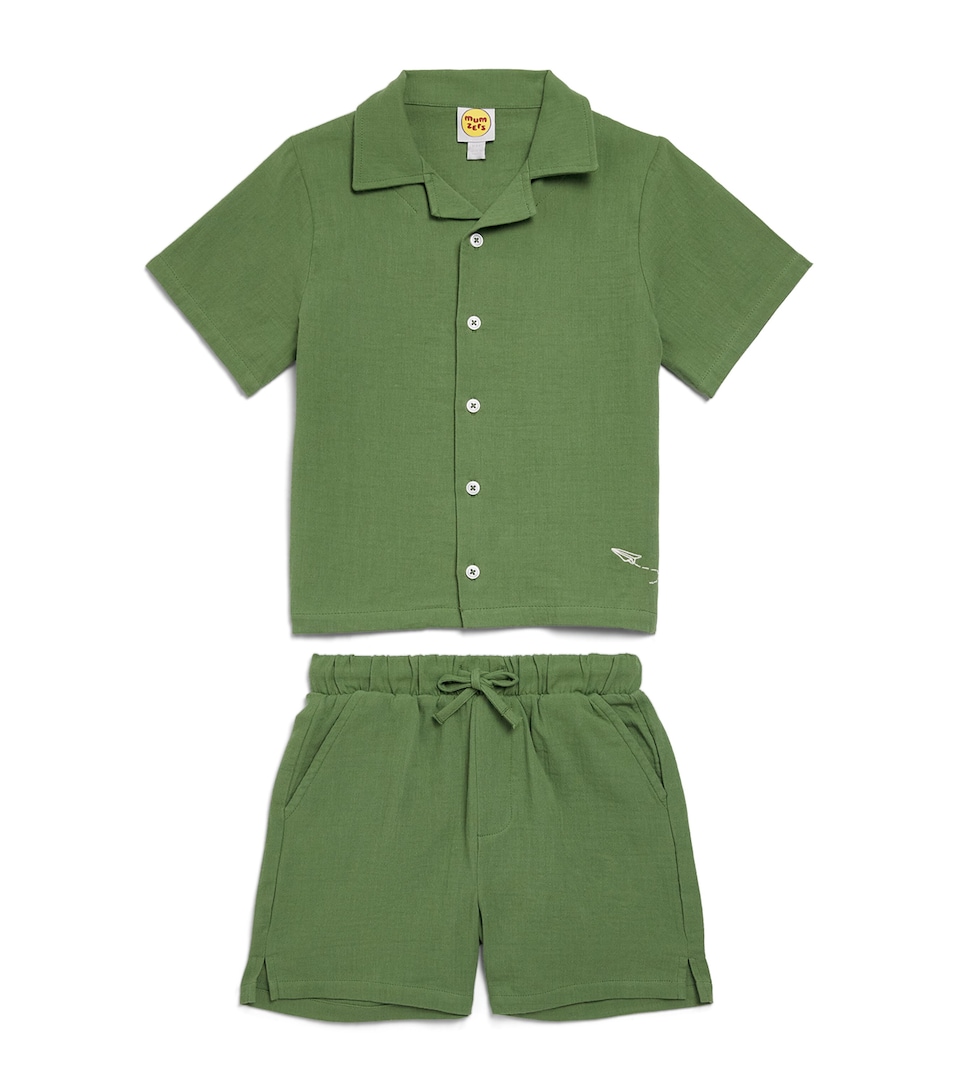 Mumzers Cotton Shirt and Shorts Set (3-8 Years) Green