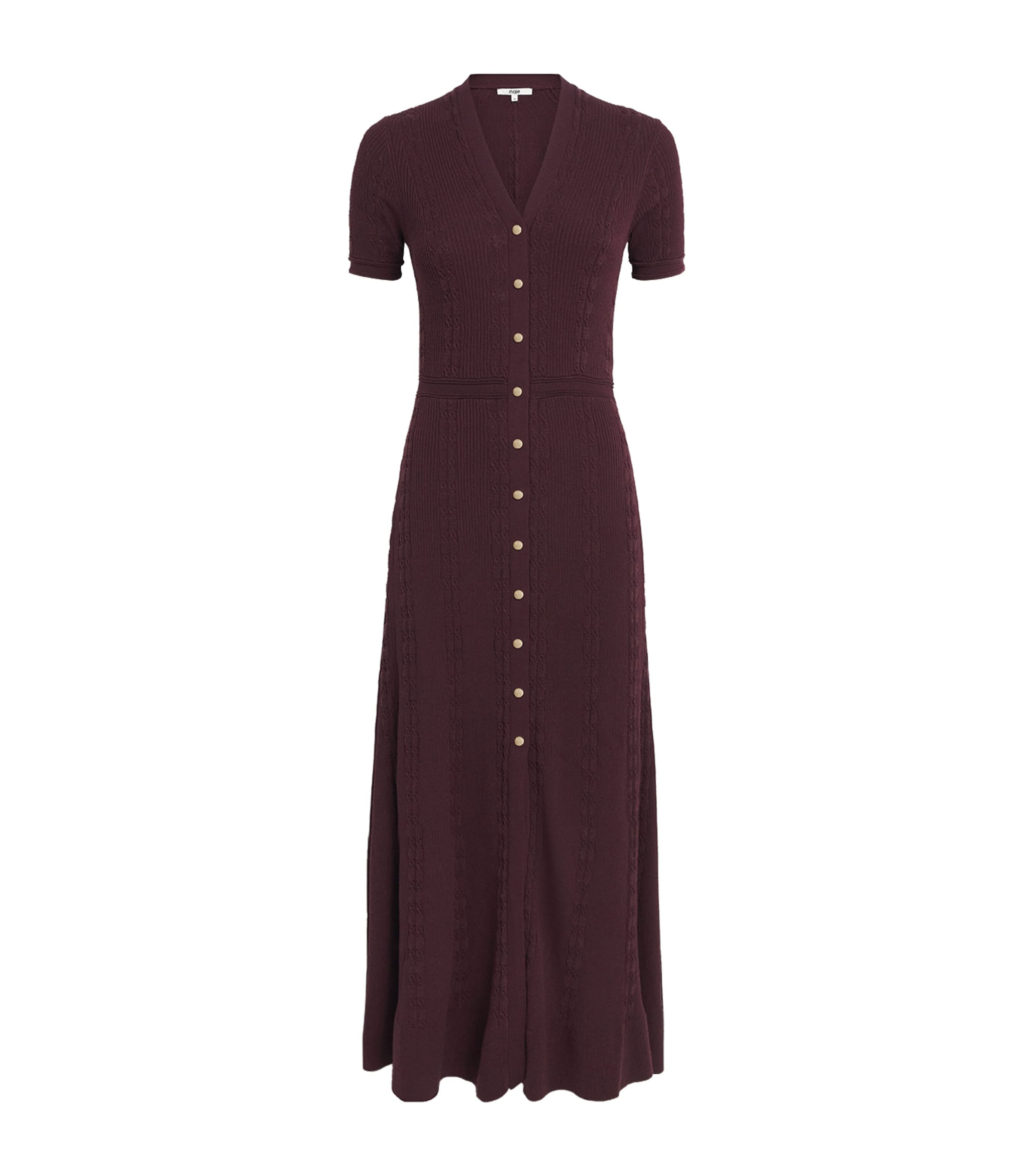 Maje Womens Cable-Knit Button Midi Dress Burgundy