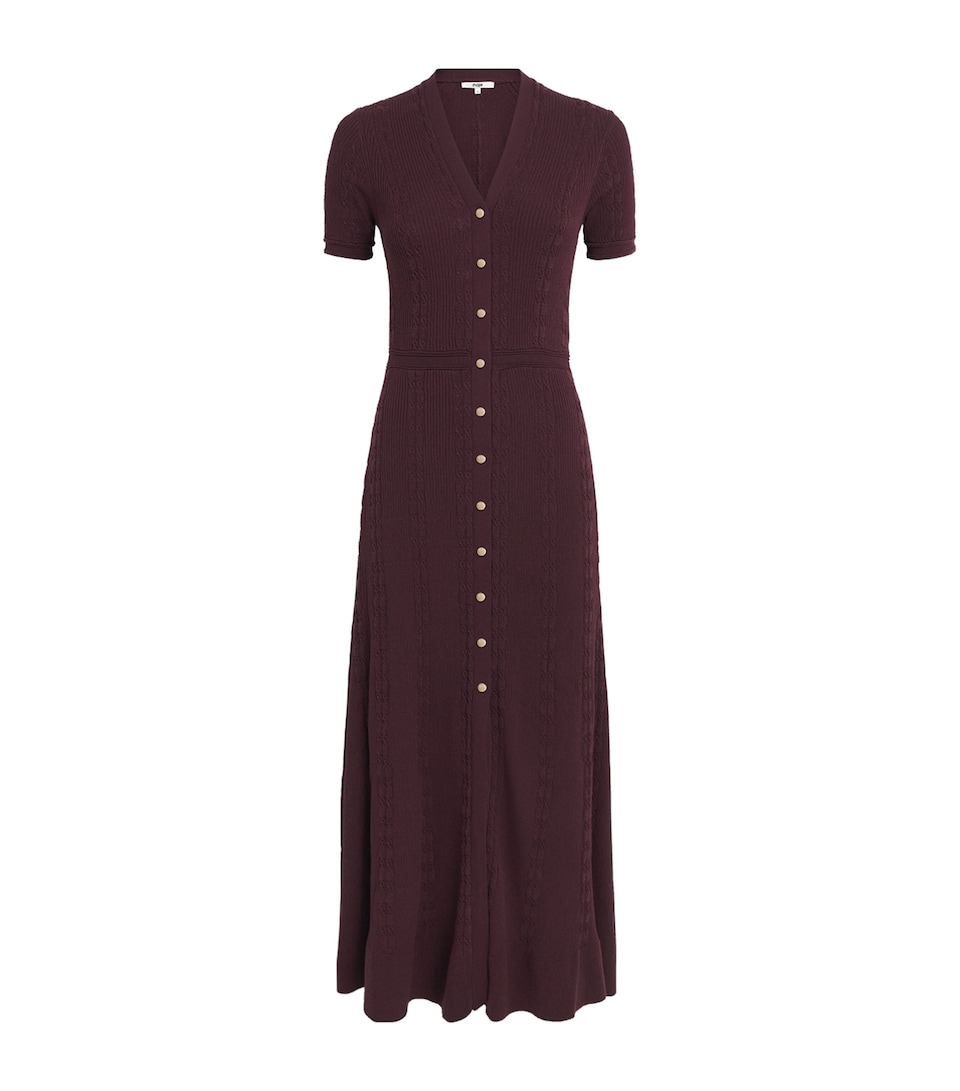 Maje Womens Cable-Knit Button Midi Dress Burgundy
