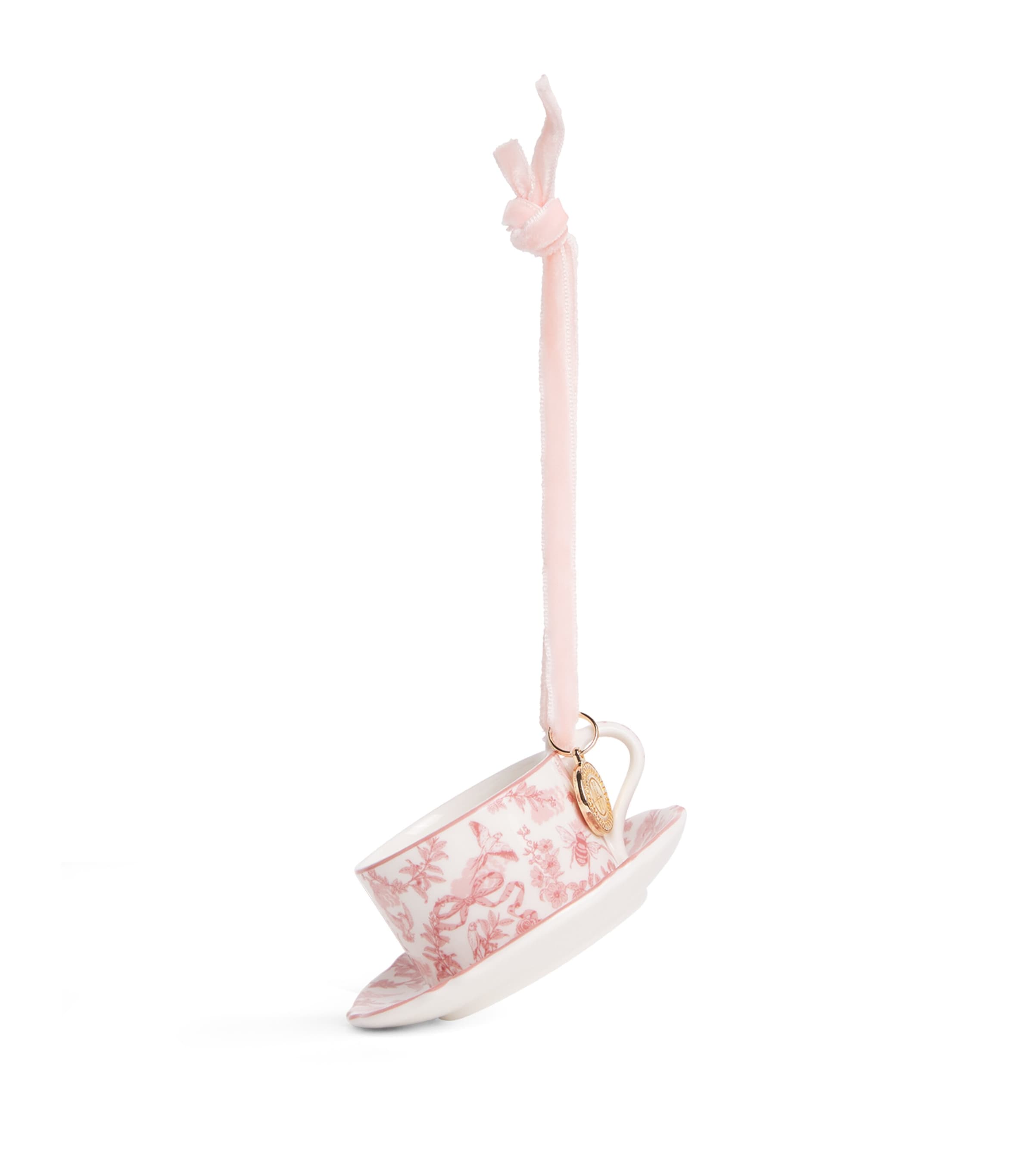 Harrods Fine China Mini Toile Teacup Tree Decoration Pink