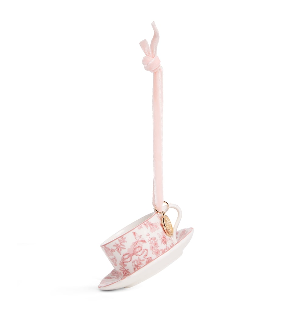Harrods Fine China Mini Toile Teacup Tree Decoration Pink