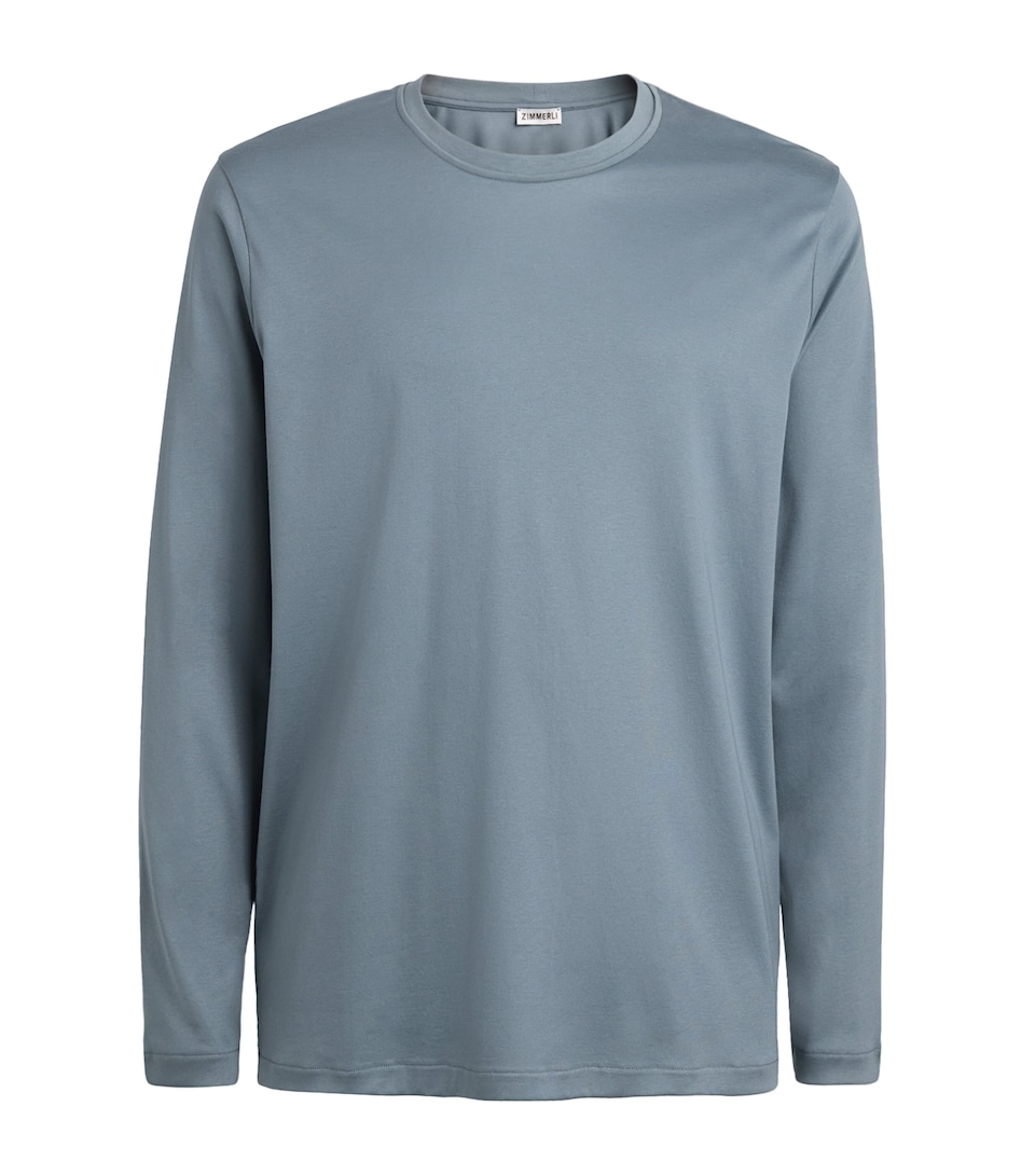 Zimmerli Mens 286 Sea Island Long-Sleeve T-Shirt Light Slate