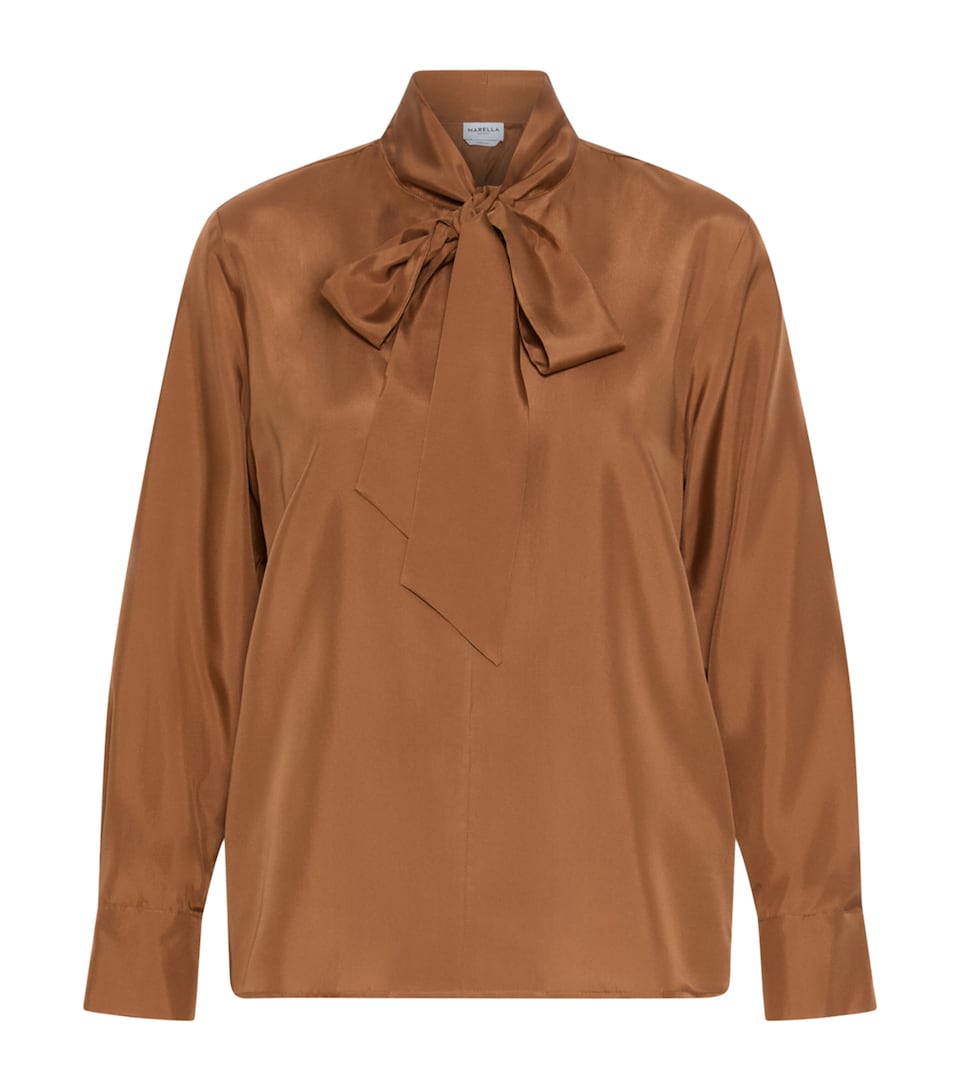 Marella Womens Silk Pussybow Shirt Tobacco Brown