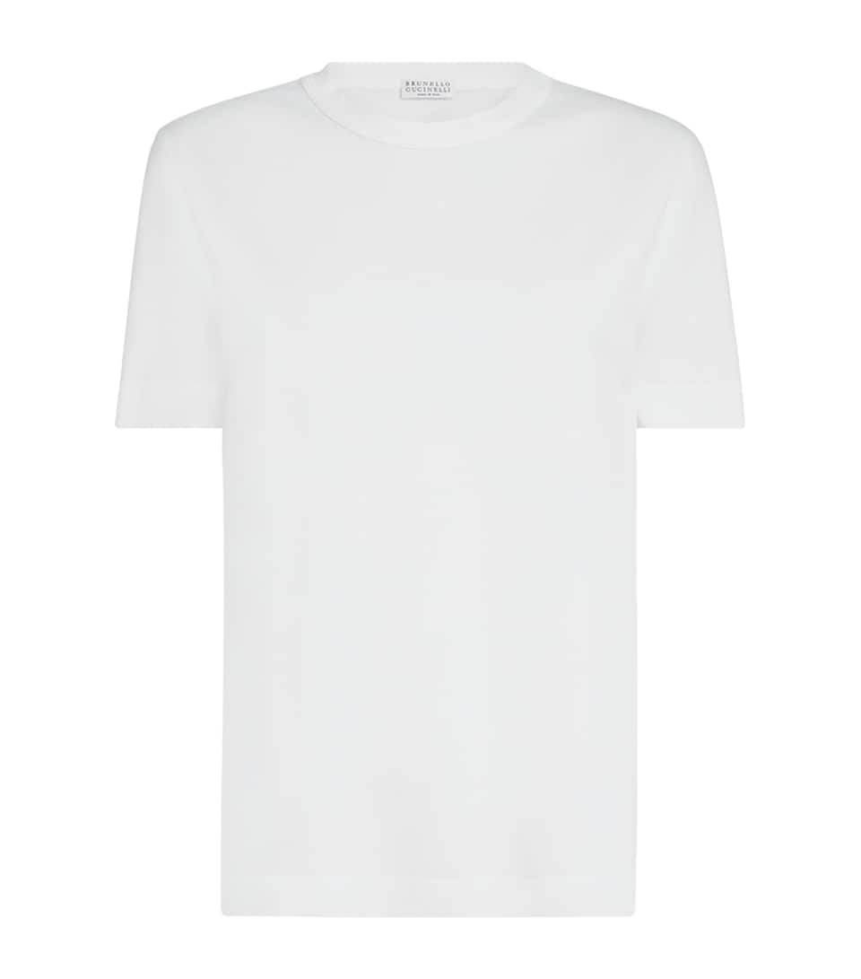 Brunello Cucinelli Womens Cotton Monili-Trim T-Shirt White