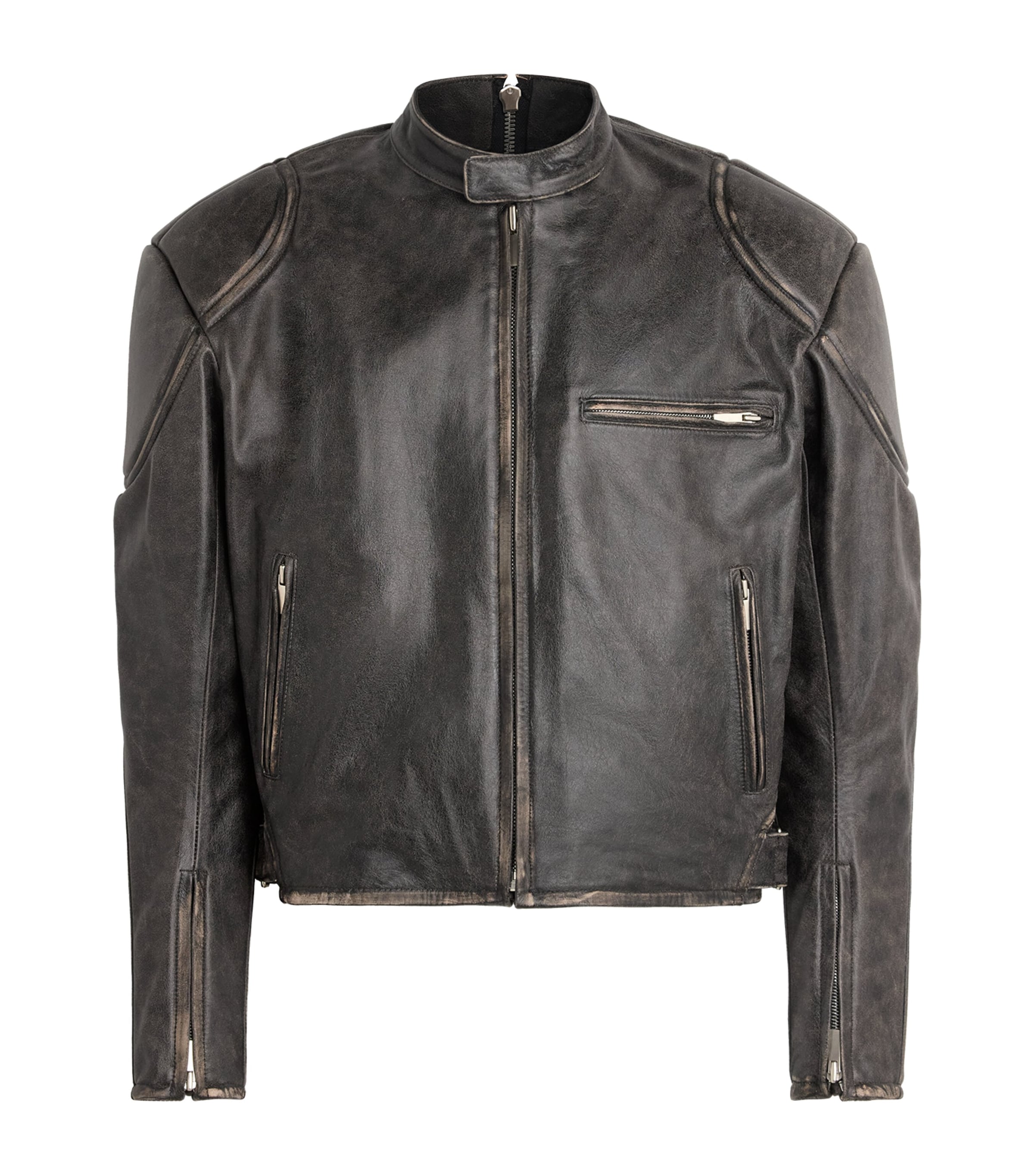 System Mens Leather Motorcycle Jacket Dark Brown