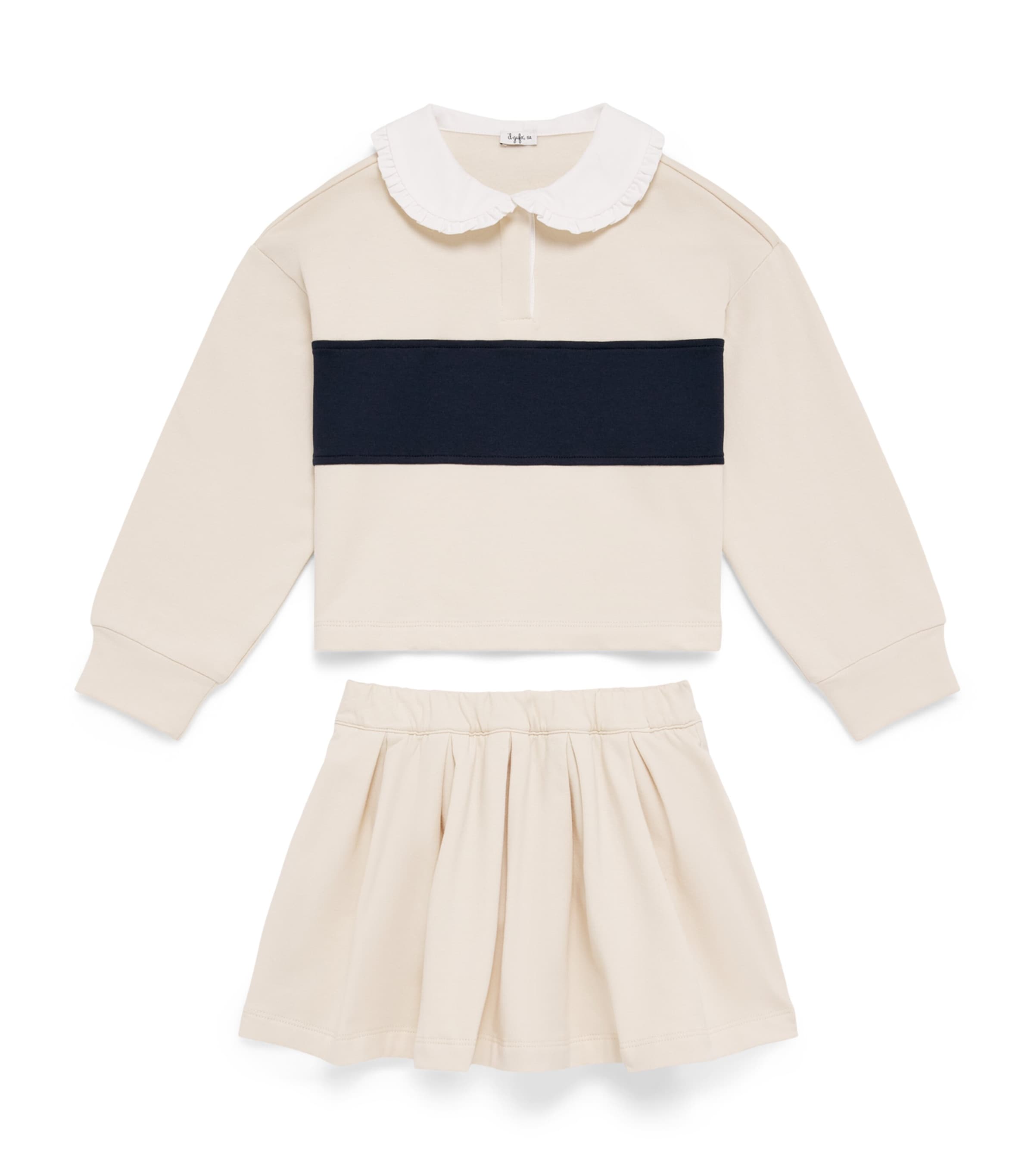 Il Gufo Cotton Sweatshirt and Skirt Set (2-12 Years) Natural/blue