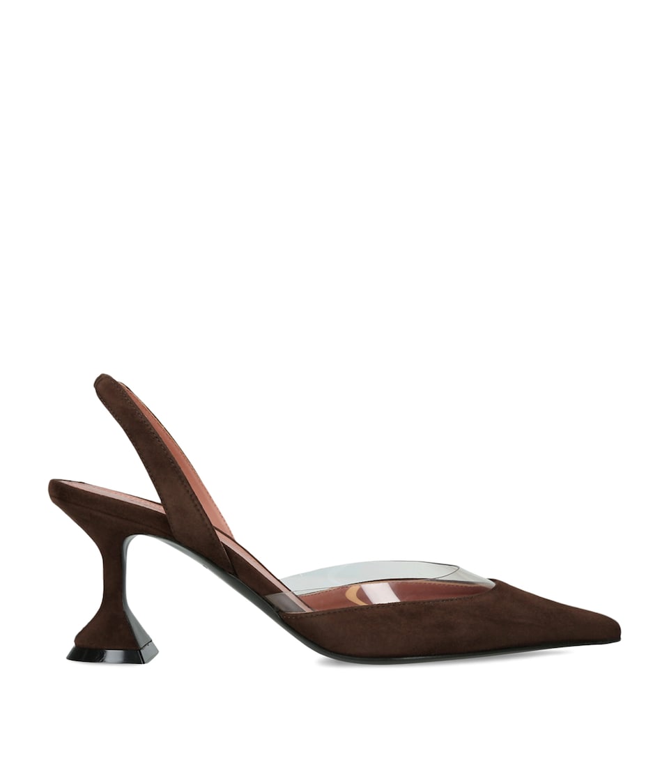 Amina Muaddi Suede Lara Slingback Heels 70 Dark Brown