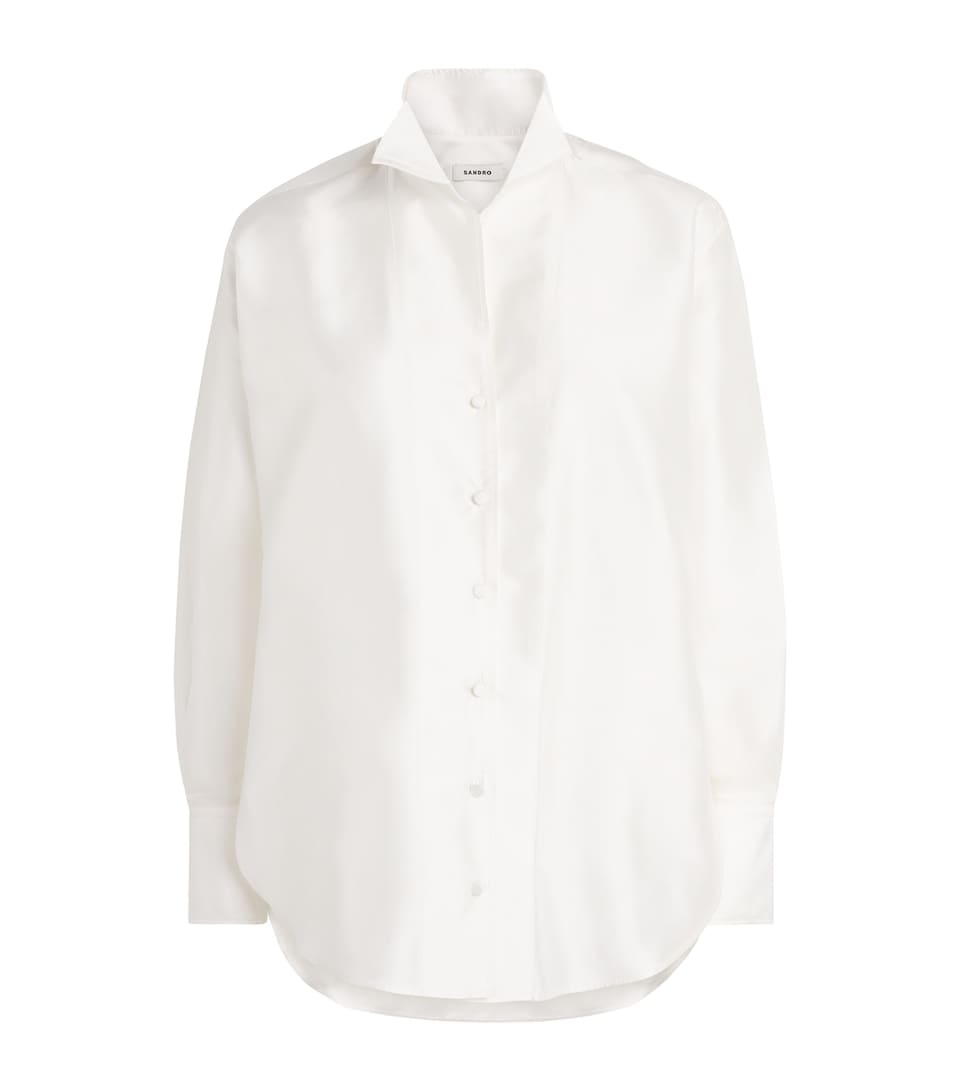 Sandro Paris Womens Silk Satin Oversized Shirt White