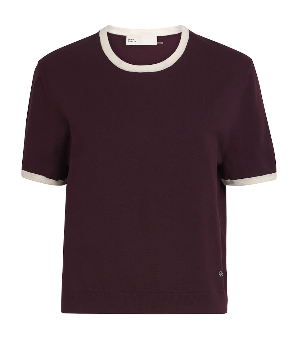 Contrast-Trim Short-Sleeve Sweater