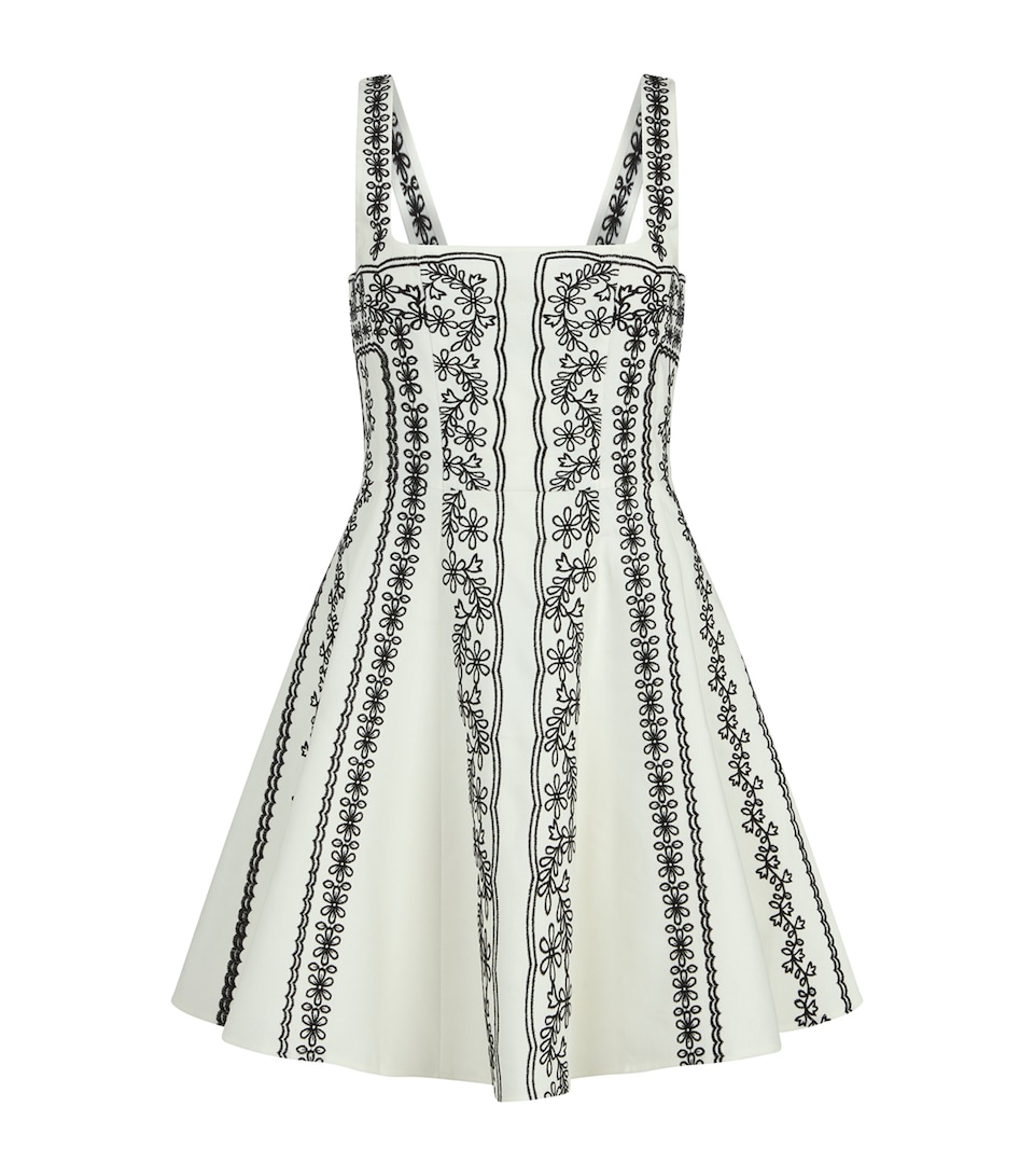 Linen-Blend Embroidered Mini Dress