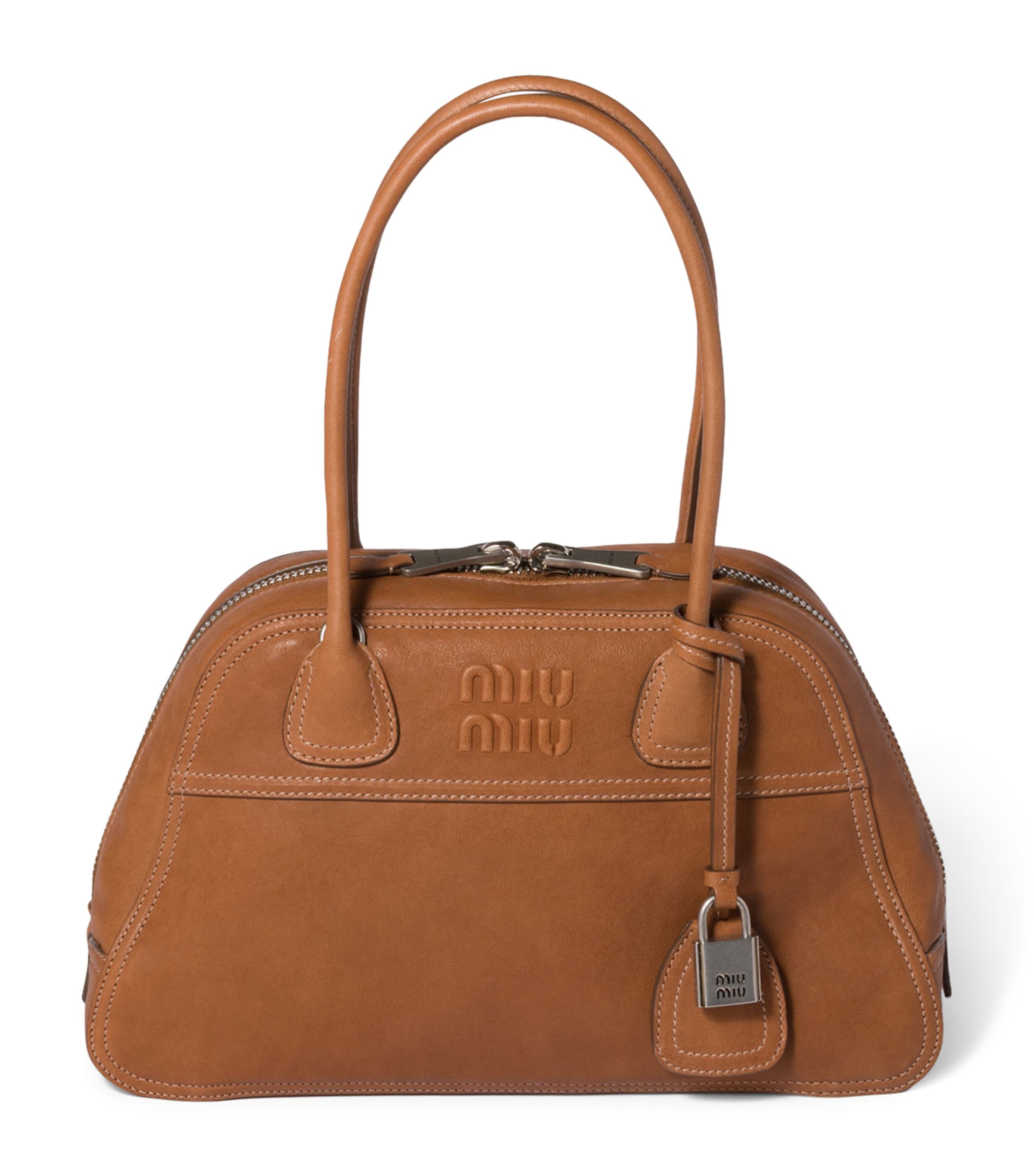 Miu Miu Large Nappa Leather Vivant Top-Handle Bag Brown