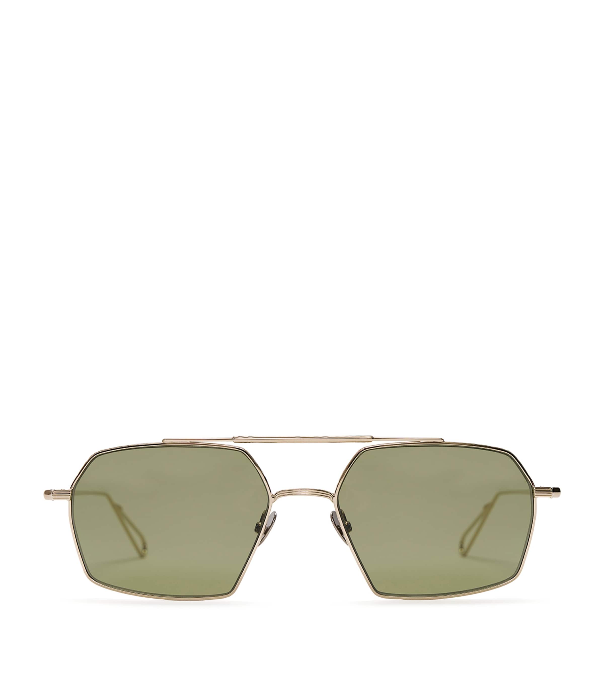 YOKE Bevelled Haussmann Aviator Sunglasses Grey Gld/ Khaki Lgt