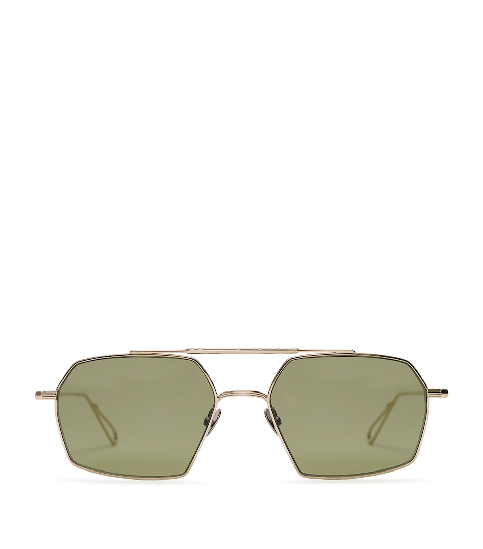 YOKE Bevelled Haussmann Aviator Sunglasses Grey Gld/ Khaki Lgt