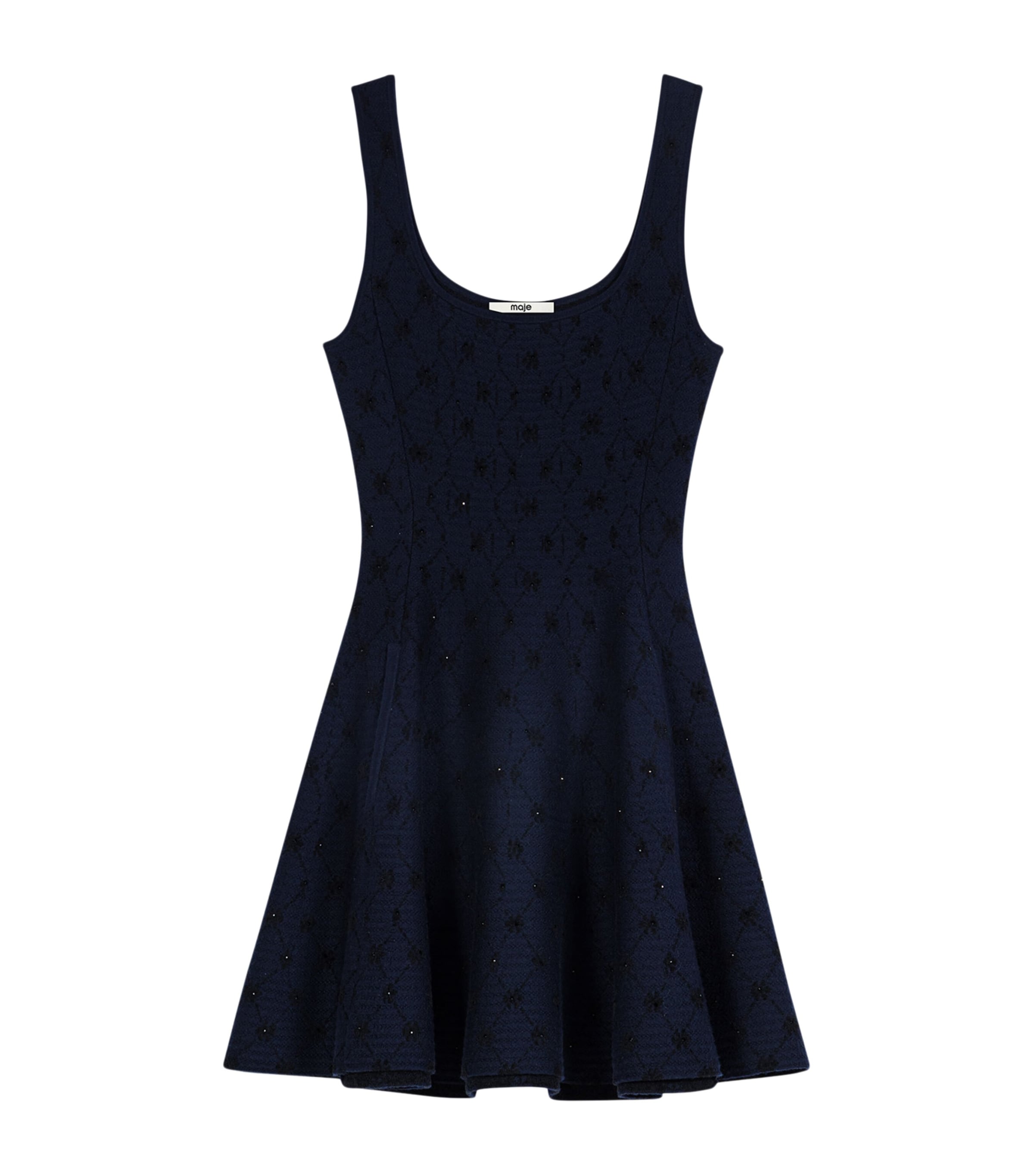 Maje Womens Embellished Jacquard Mini Dress Navy