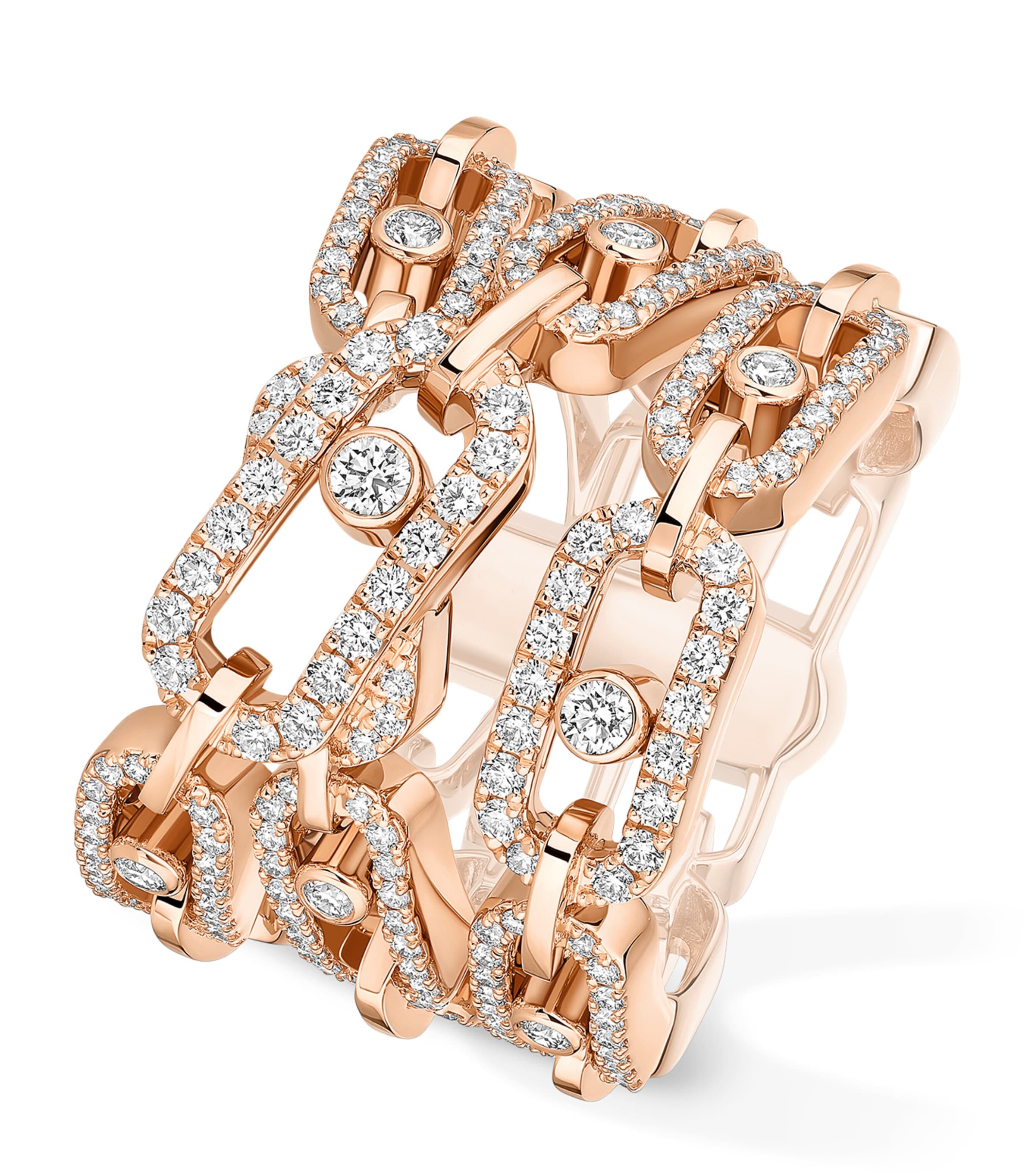 Messika Move Link Pink Gold and Diamond Multi-Row Ring White Gold