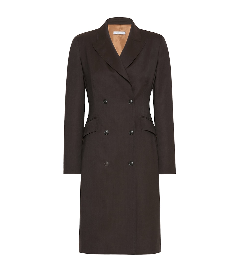 Max Mara Womens Virgin Wool Double-Breasted Blazer Midi Dress Dark Brown