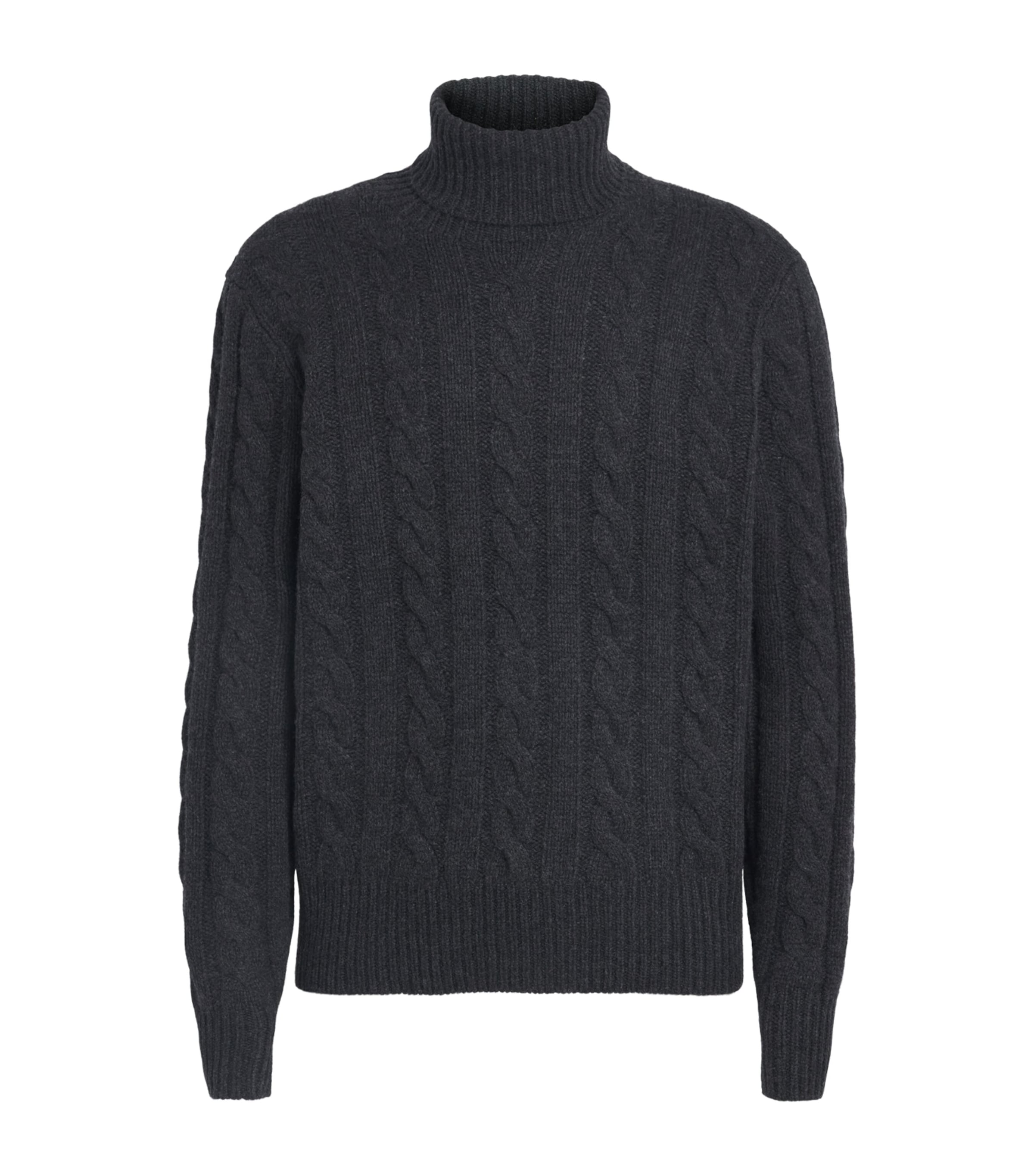 Polo Ralph Lauren Mens Wool-Cashmere Cable-Knit Rollneck Sweater Dark Granite Hthr