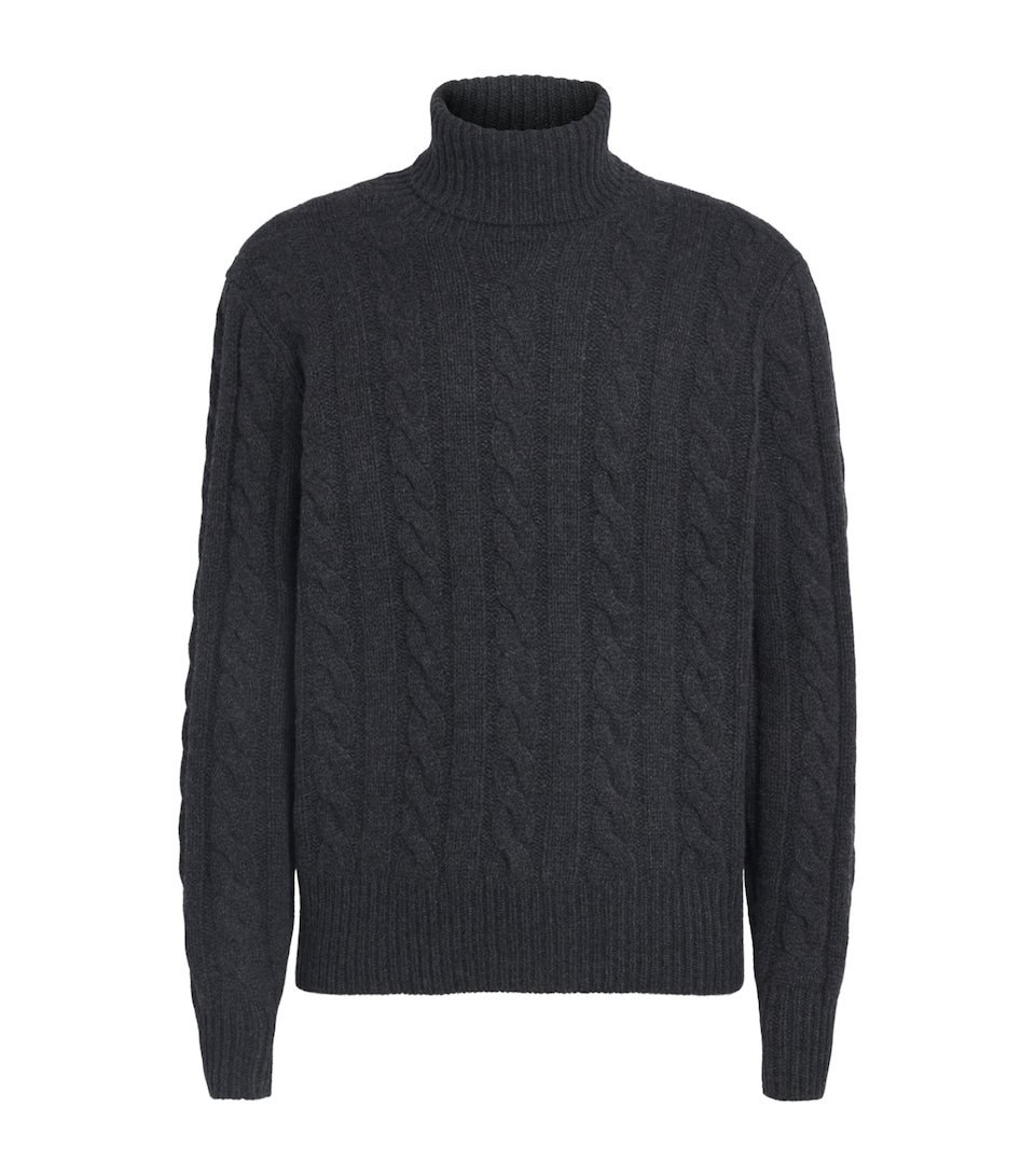 Polo Ralph Lauren Mens Wool-Cashmere Cable-Knit Rollneck Sweater Dark Granite Hthr