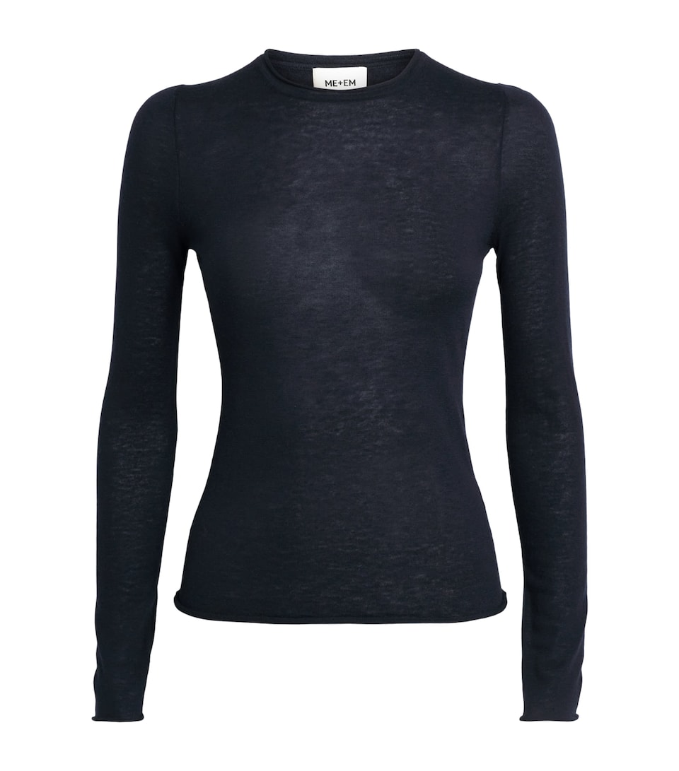 ME+EM Womens Merino Wool-Cashmere Barely There Top Navy