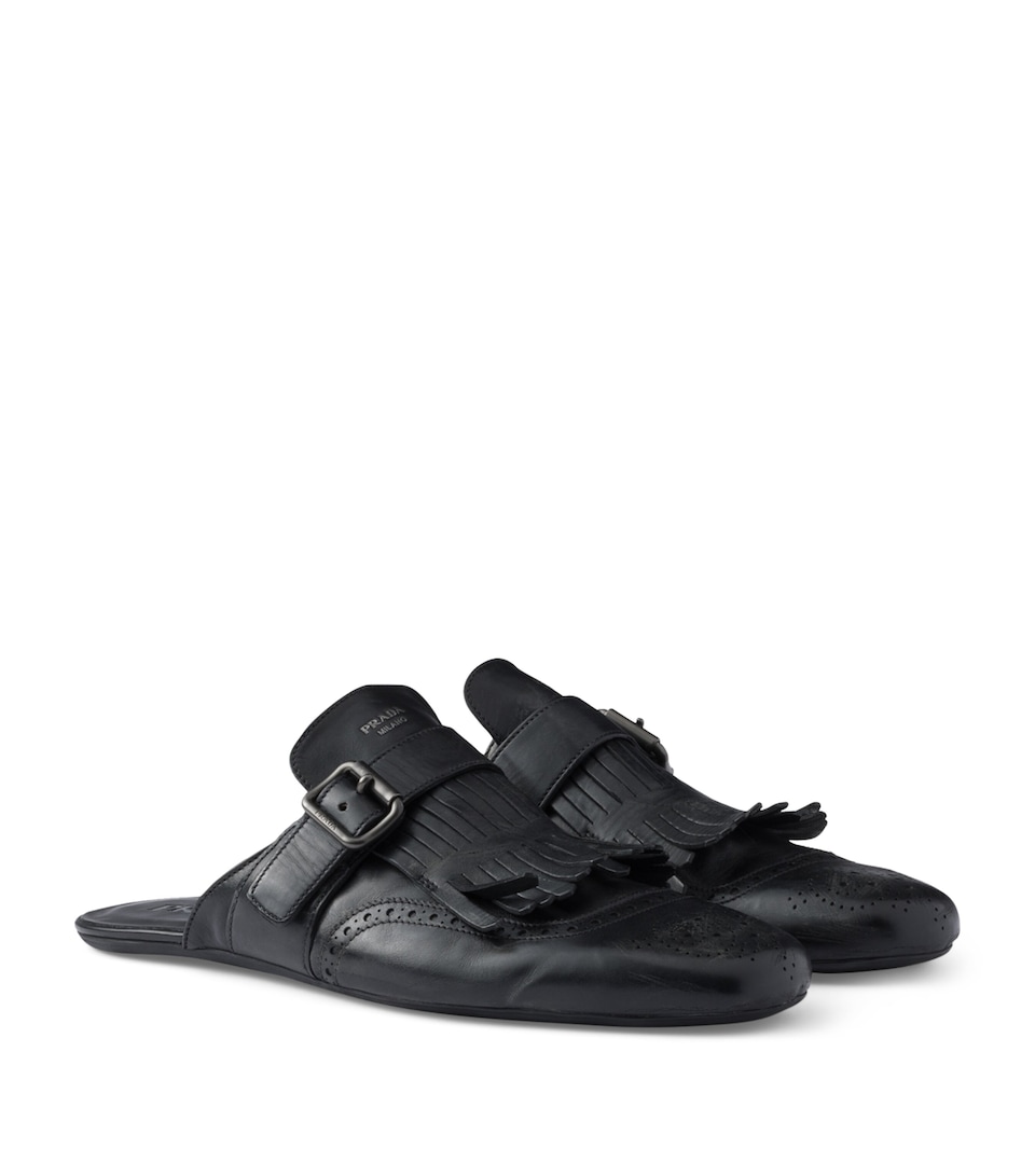 Prada Calf Leather Fringed Monk-Strap Mules